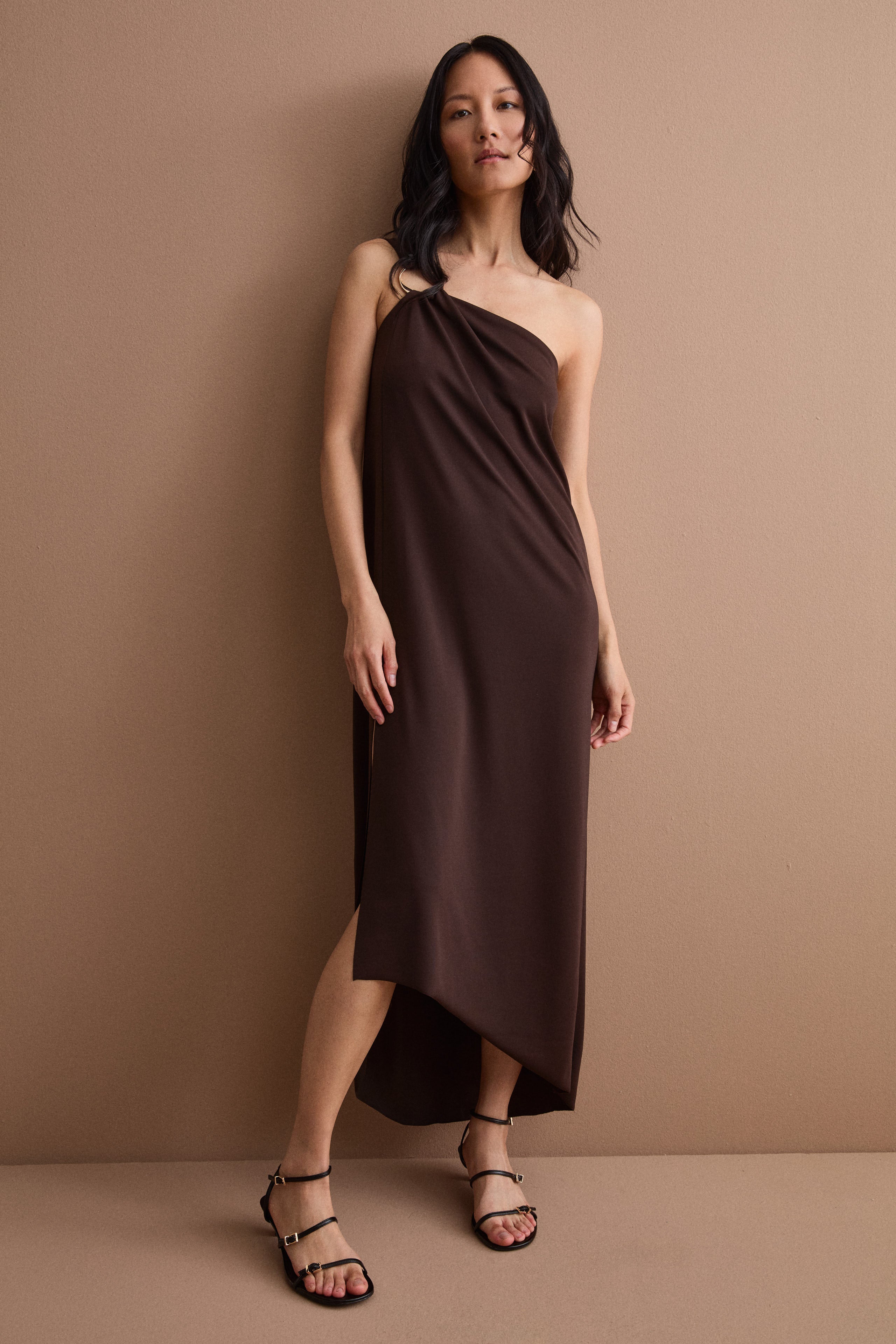Abito Elegante in Jersey con Spacco - CIOCCOLATO