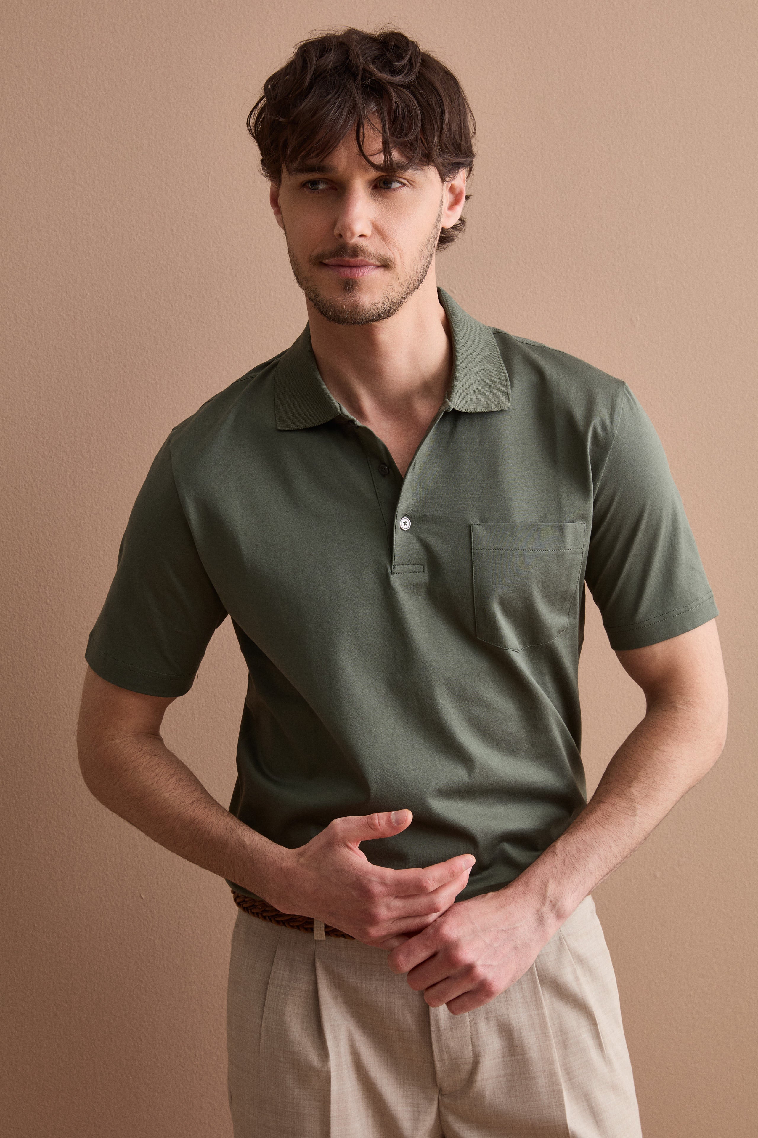 Polo Jersey Uomo in Filo di Scozia - VERDE MILITARE