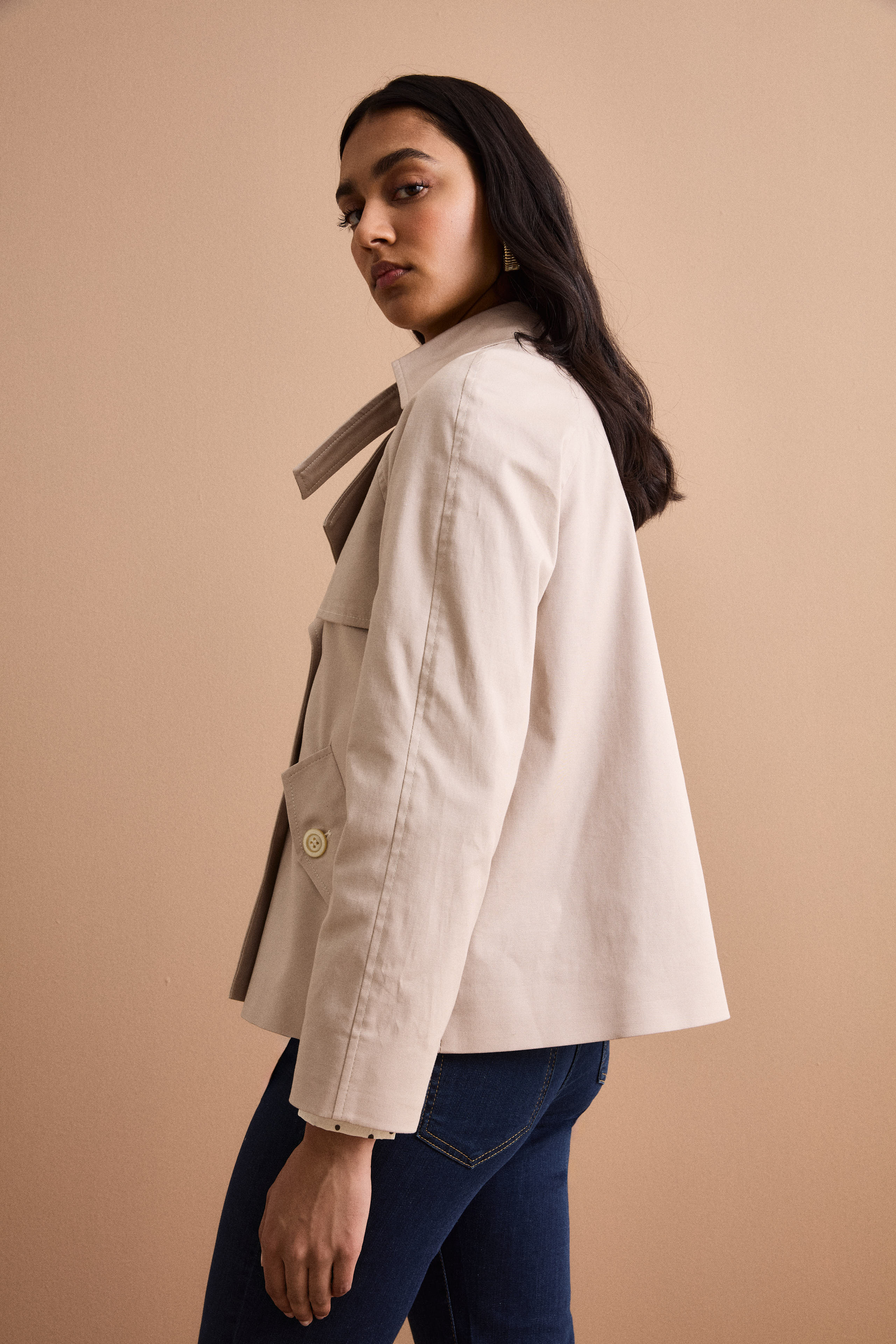Trench Corto Doppiopetto in Cotone - SABBIA
