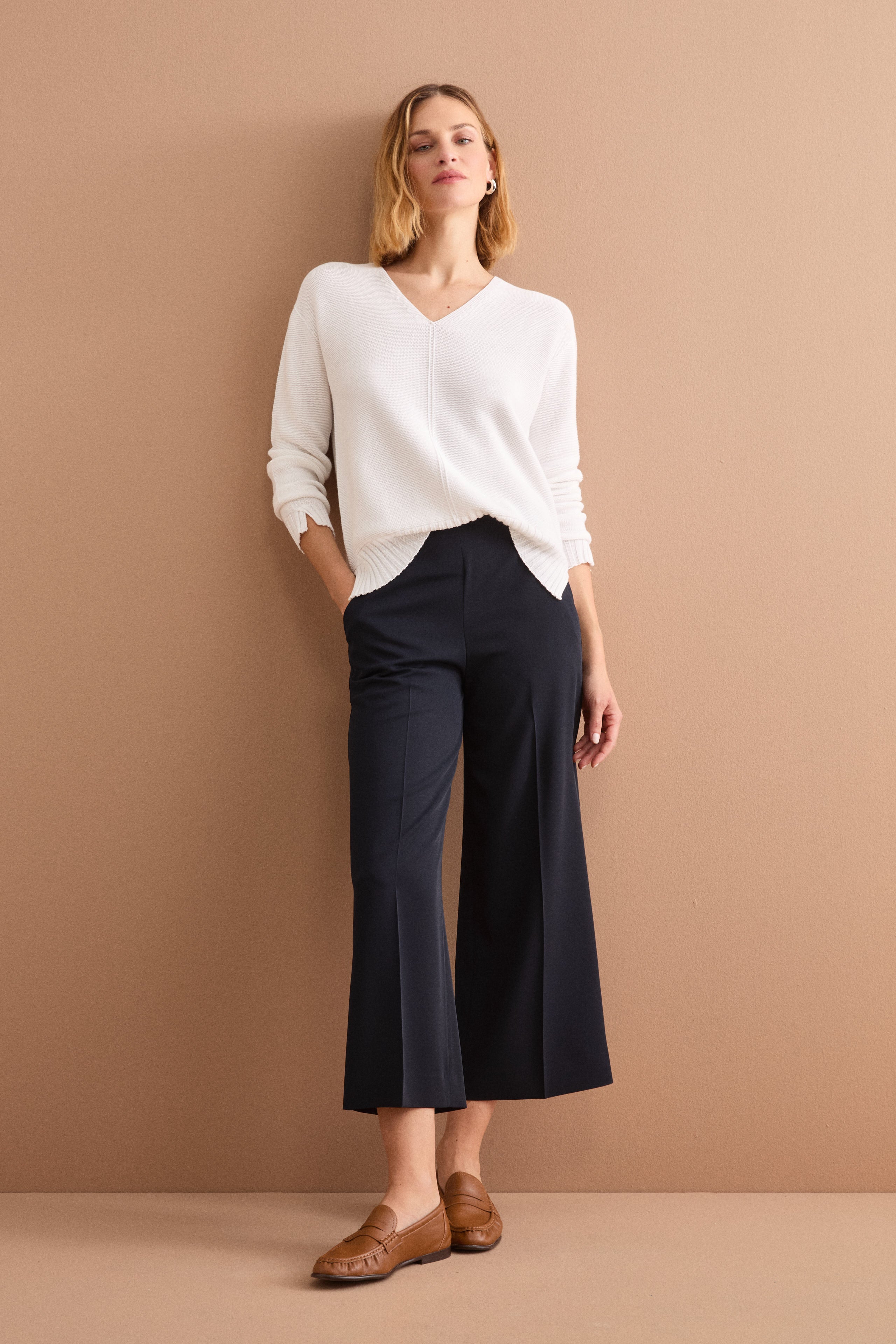 Pantalone Palazzo Cropped con Pieghe - BLU
