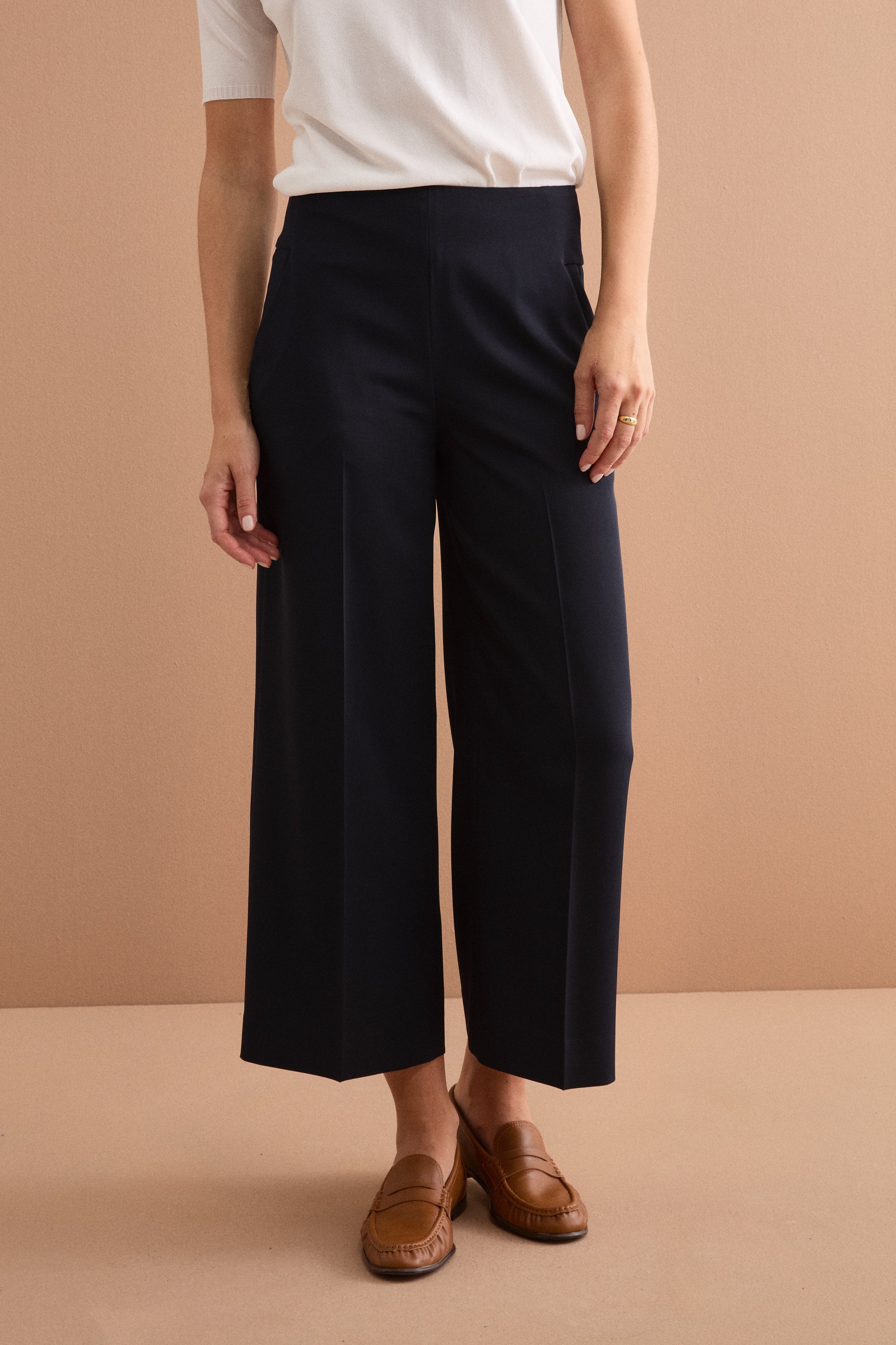 Pantalone Palazzo Cropped con Pieghe - BLU