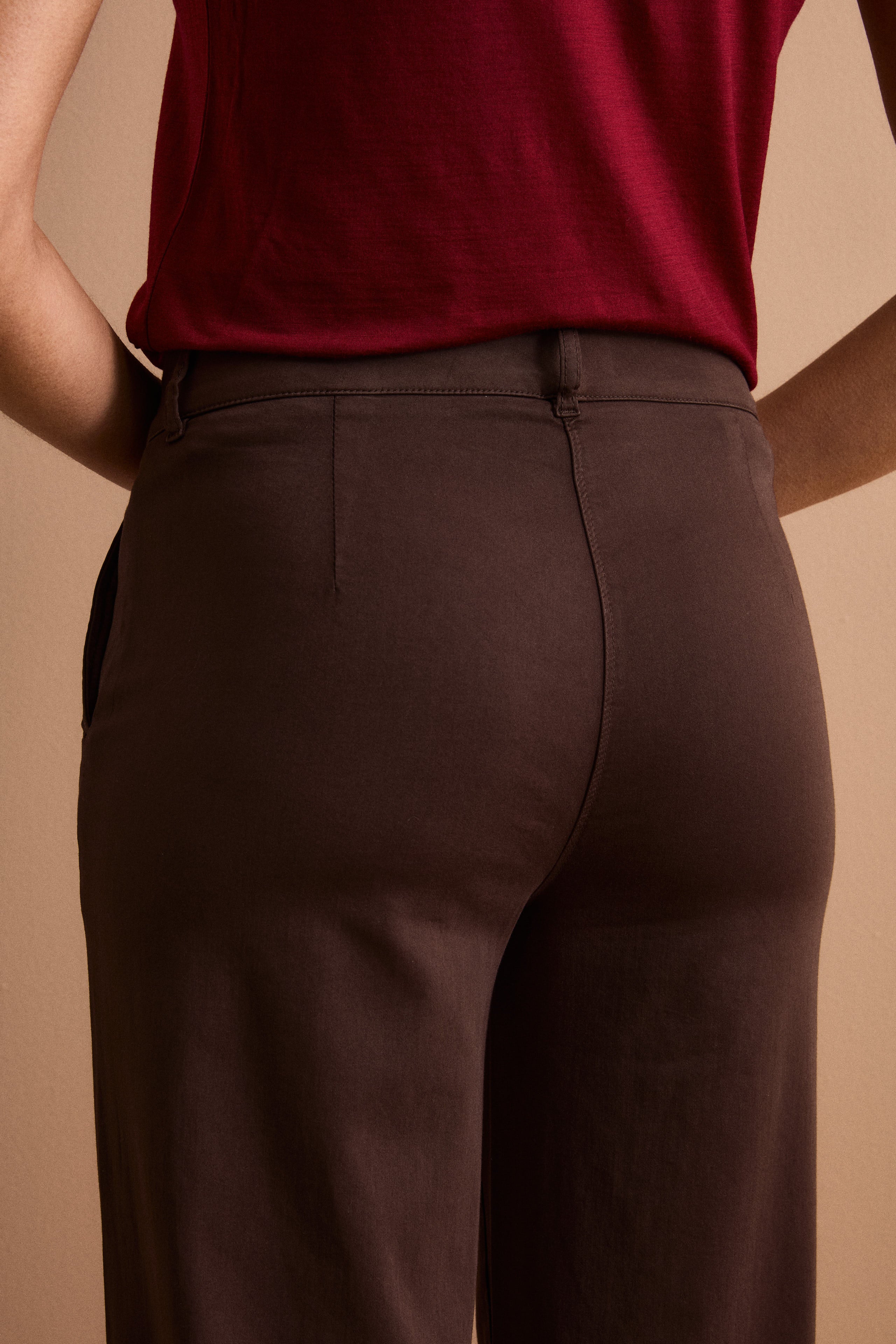 Pantalone Twill Gamba Larga in Misto Cotone - MARRONE