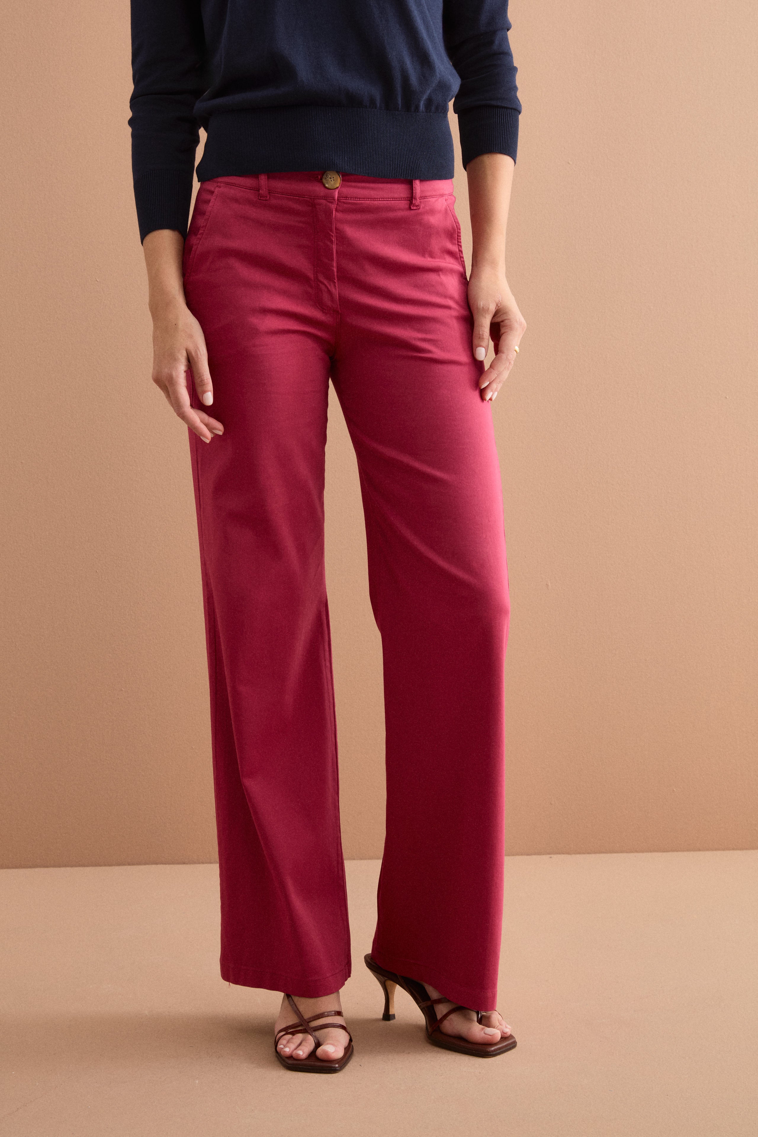 Pantalone Twill Gamba Larga in Misto Cotone - BORDEAUX