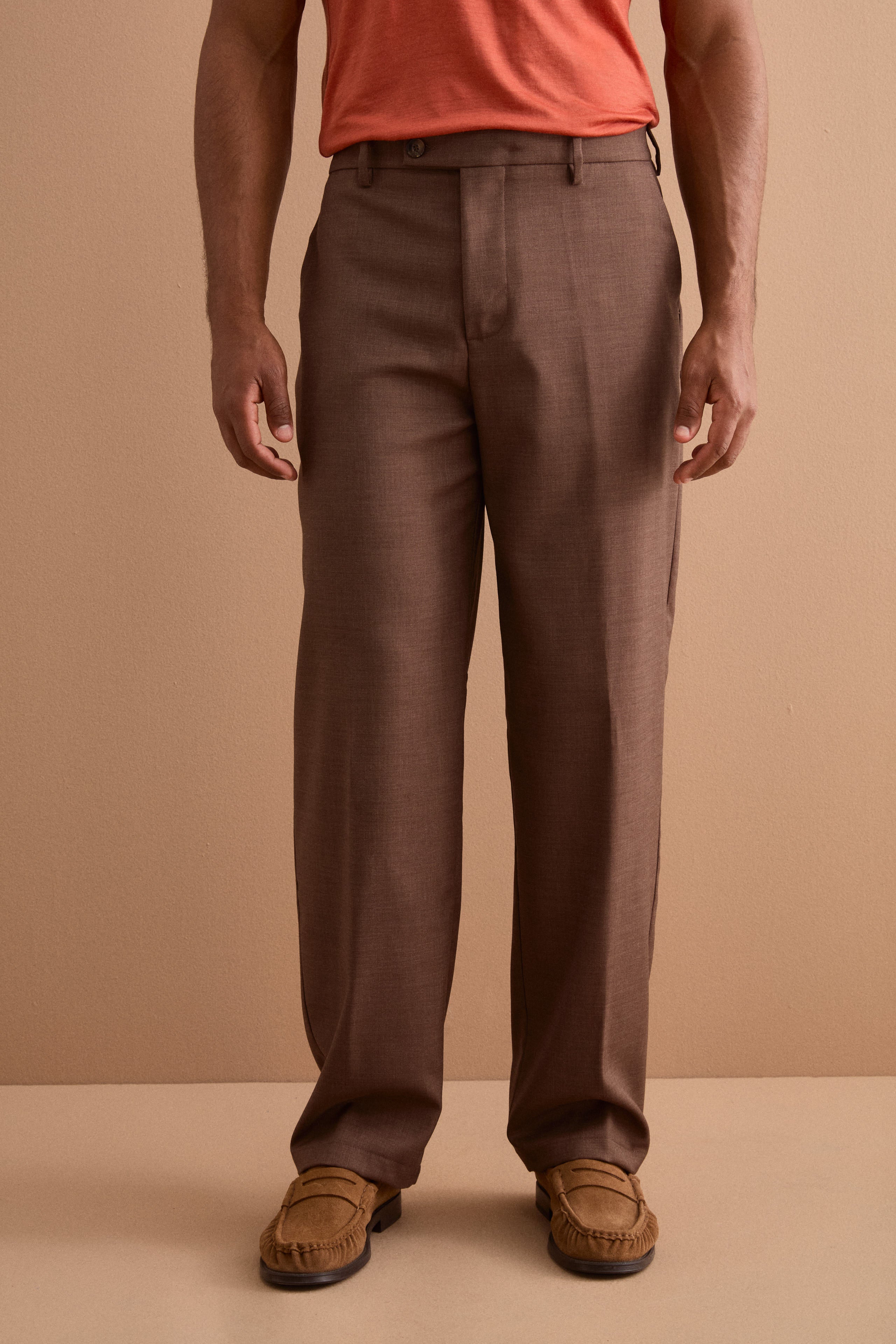 Pantalone Carrot Wide Leg in Misto Lana - MARRONE