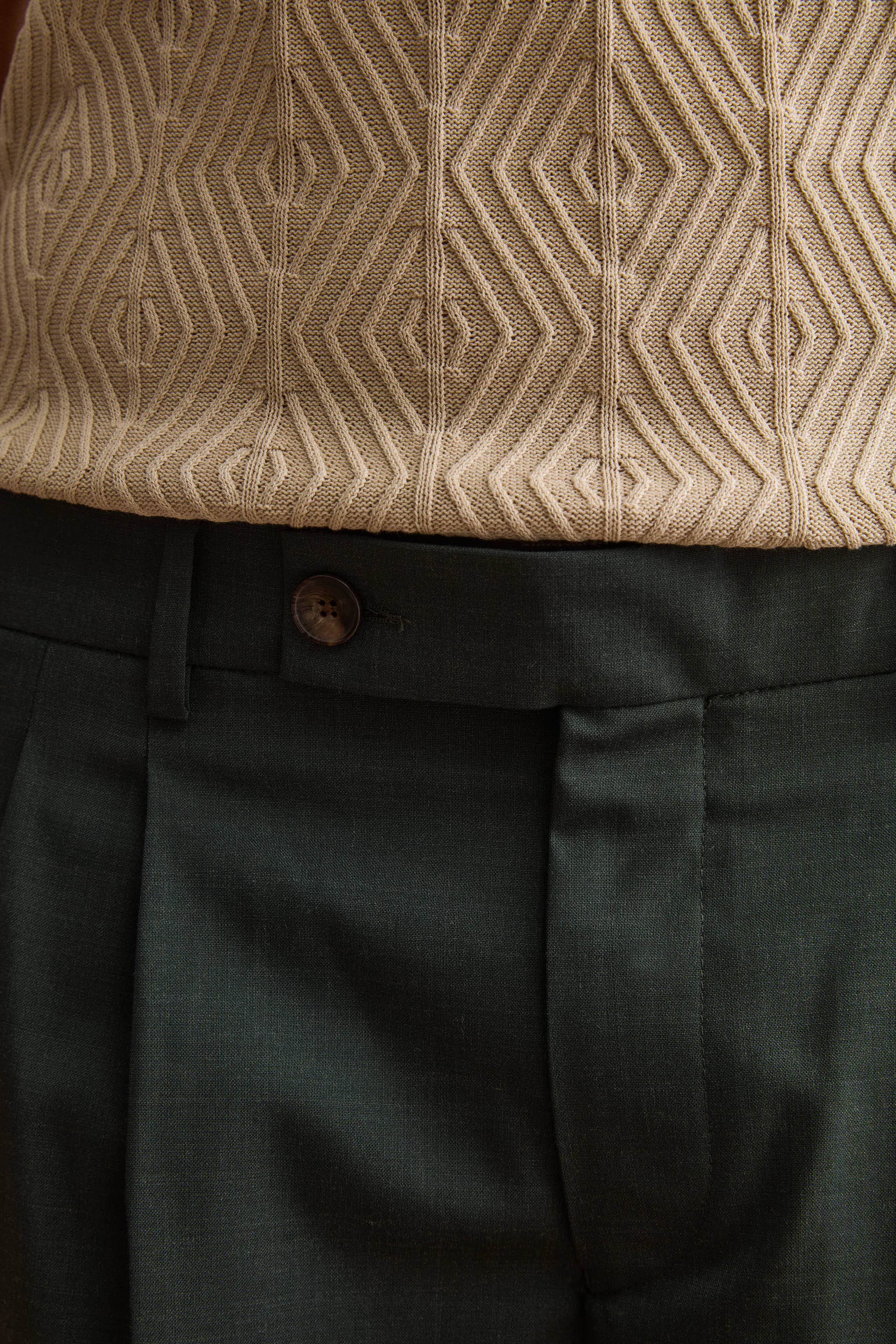 Pantalone Gamba Dritta con Pinces in Misto Lana - VERDE