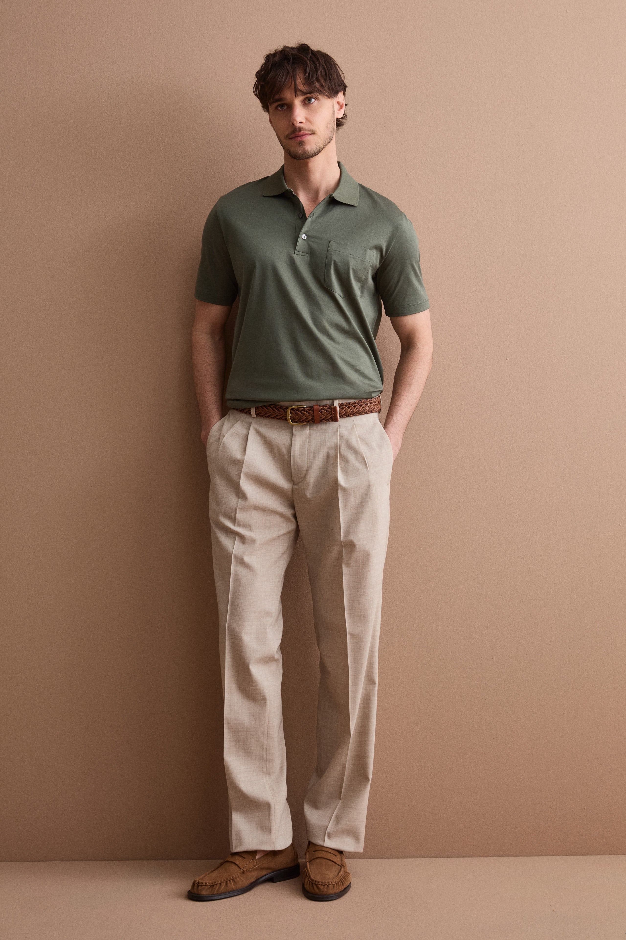 Pantalone Gamba Dritta con Pinces in Misto Lana - TORTORA