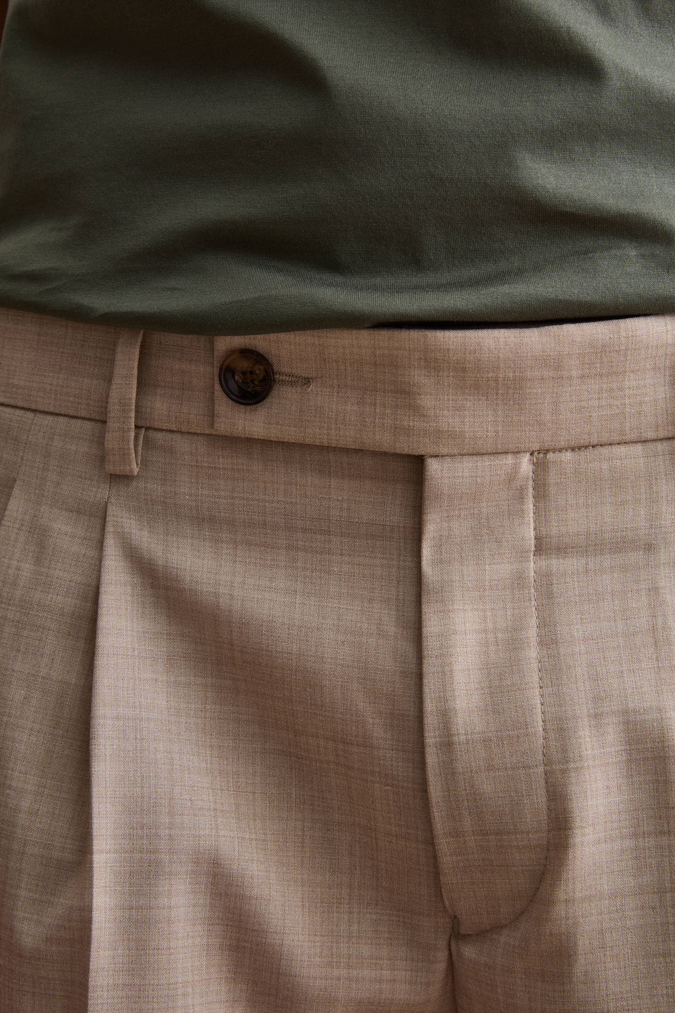 Pantalone Gamba Dritta con Pinces in Misto Lana - TORTORA