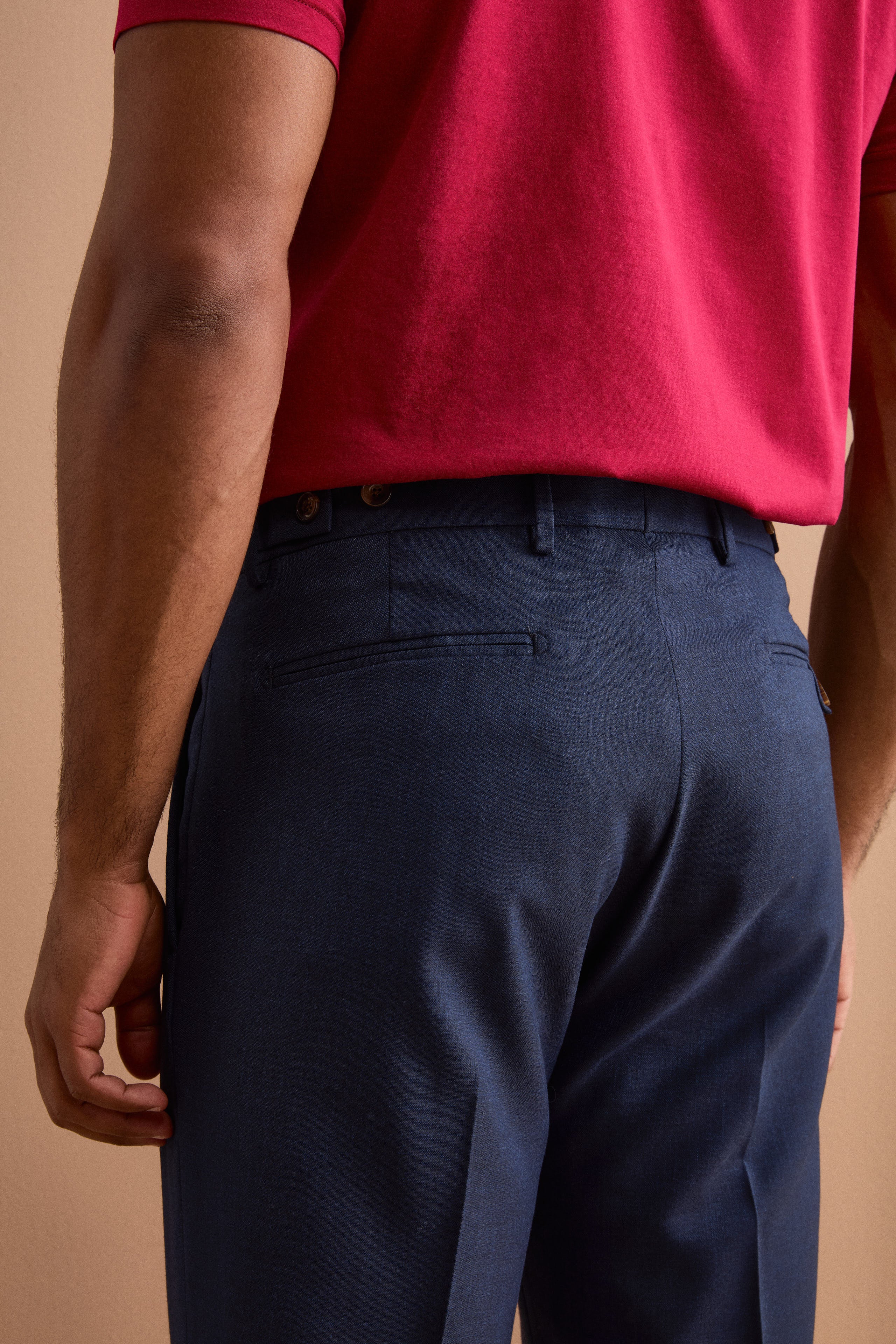 Pantalone Slim Fit in misto lana con Pinces e Risvolto - BLU