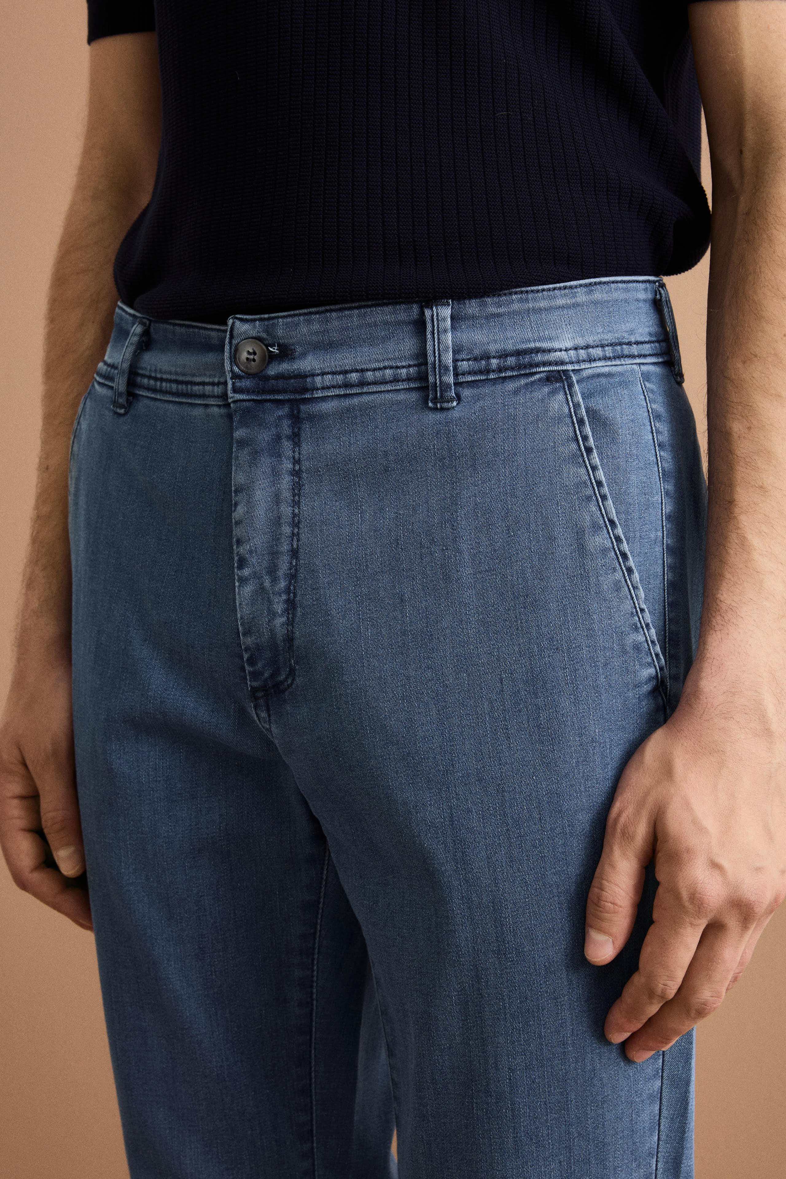 Pantalone Slim Fit in Denim di Cotone Stretch - DENIM