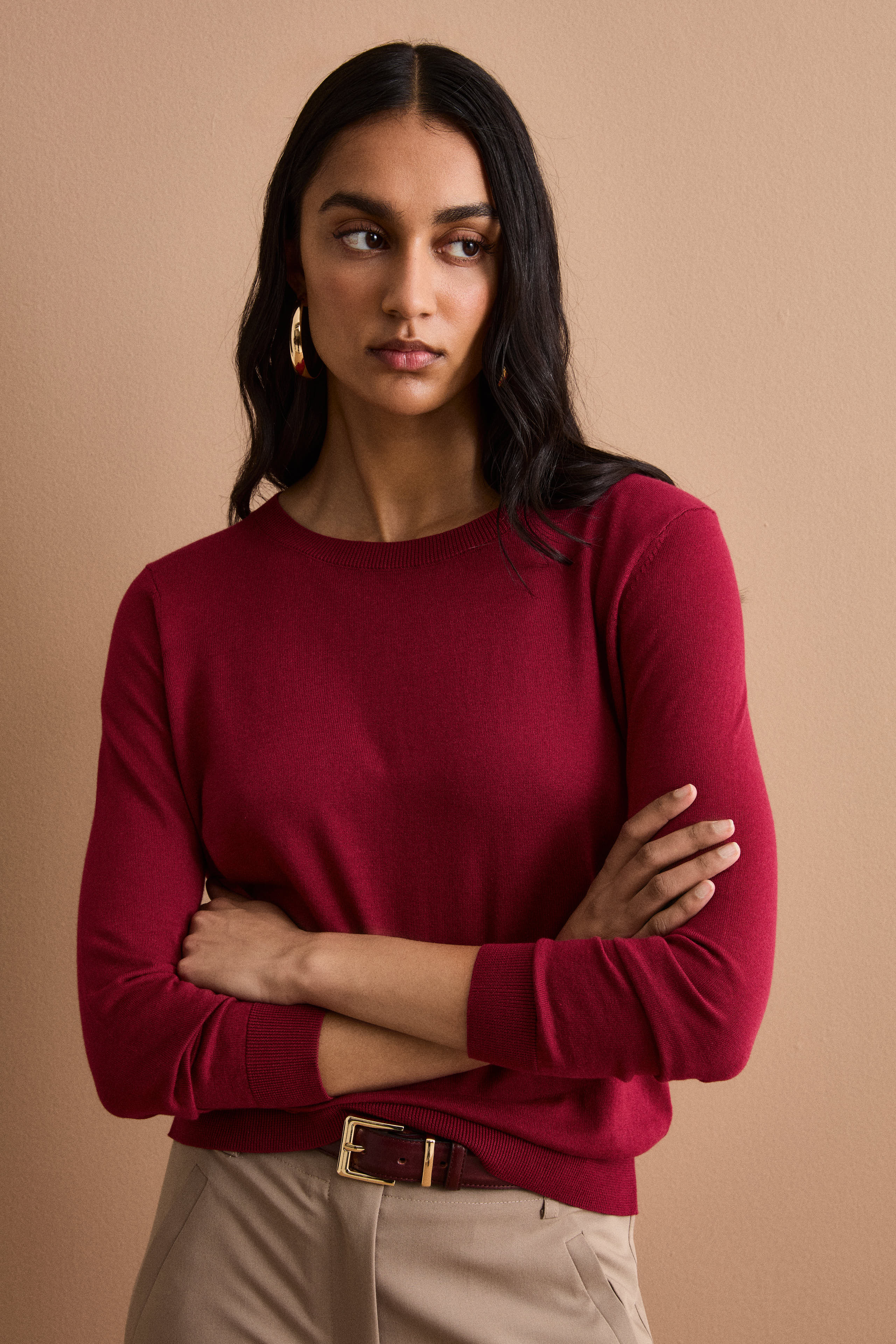 Maglia Girocollo Boxy in Cotone - BORDEAUX