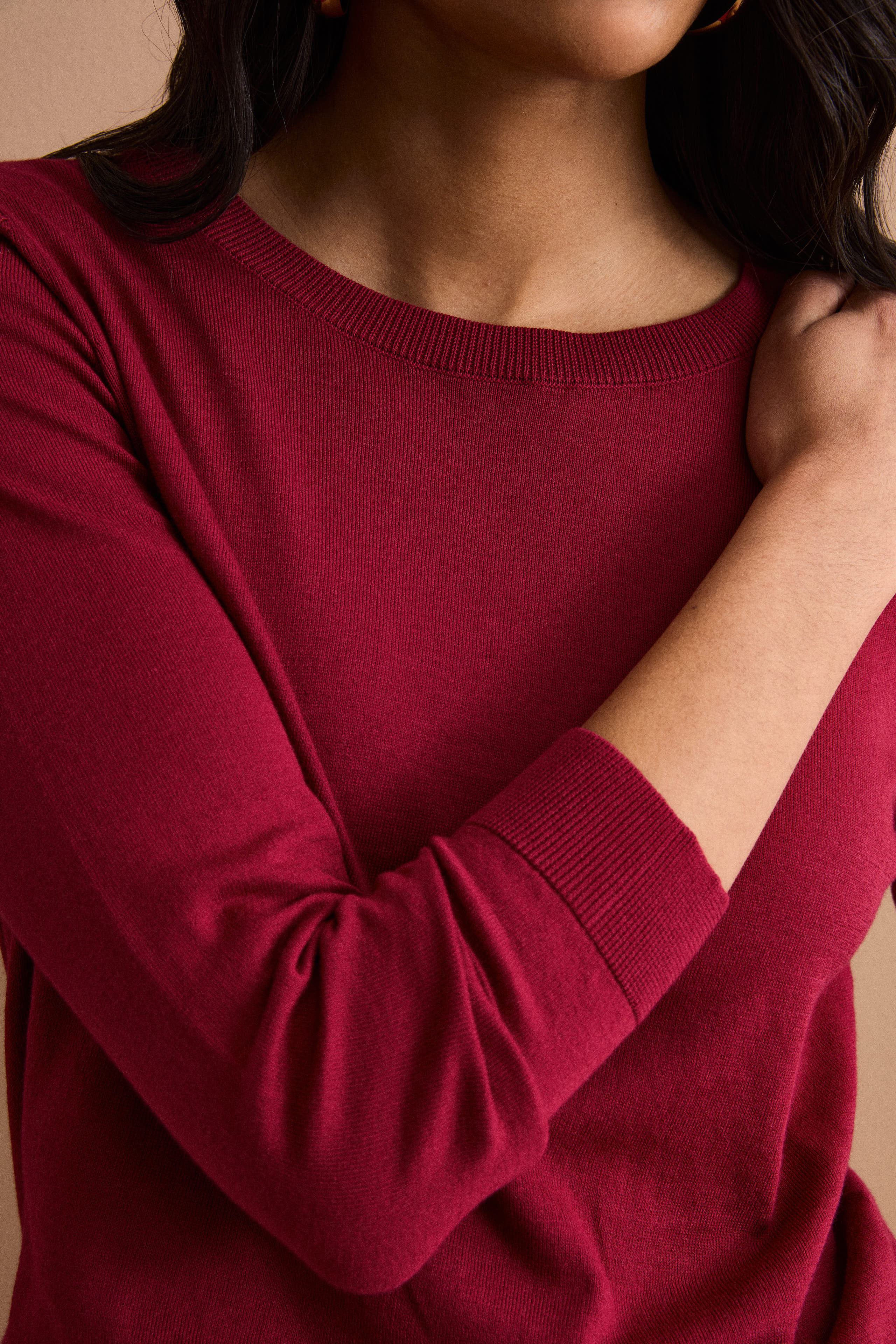 Maglia Girocollo Boxy in Cotone - BORDEAUX