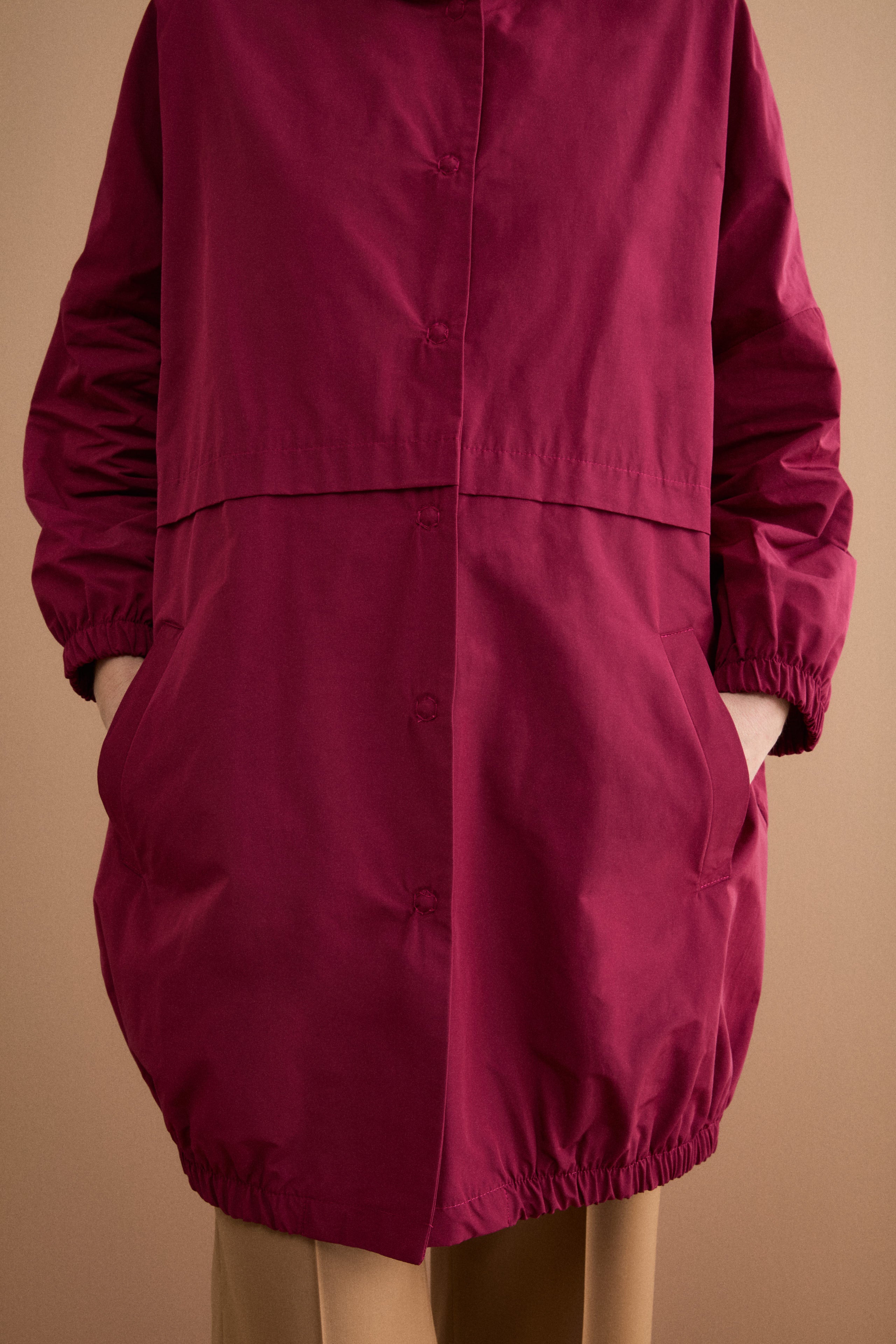 Trench Over con Cappuccio in Misto Cotone - BORDEAUX