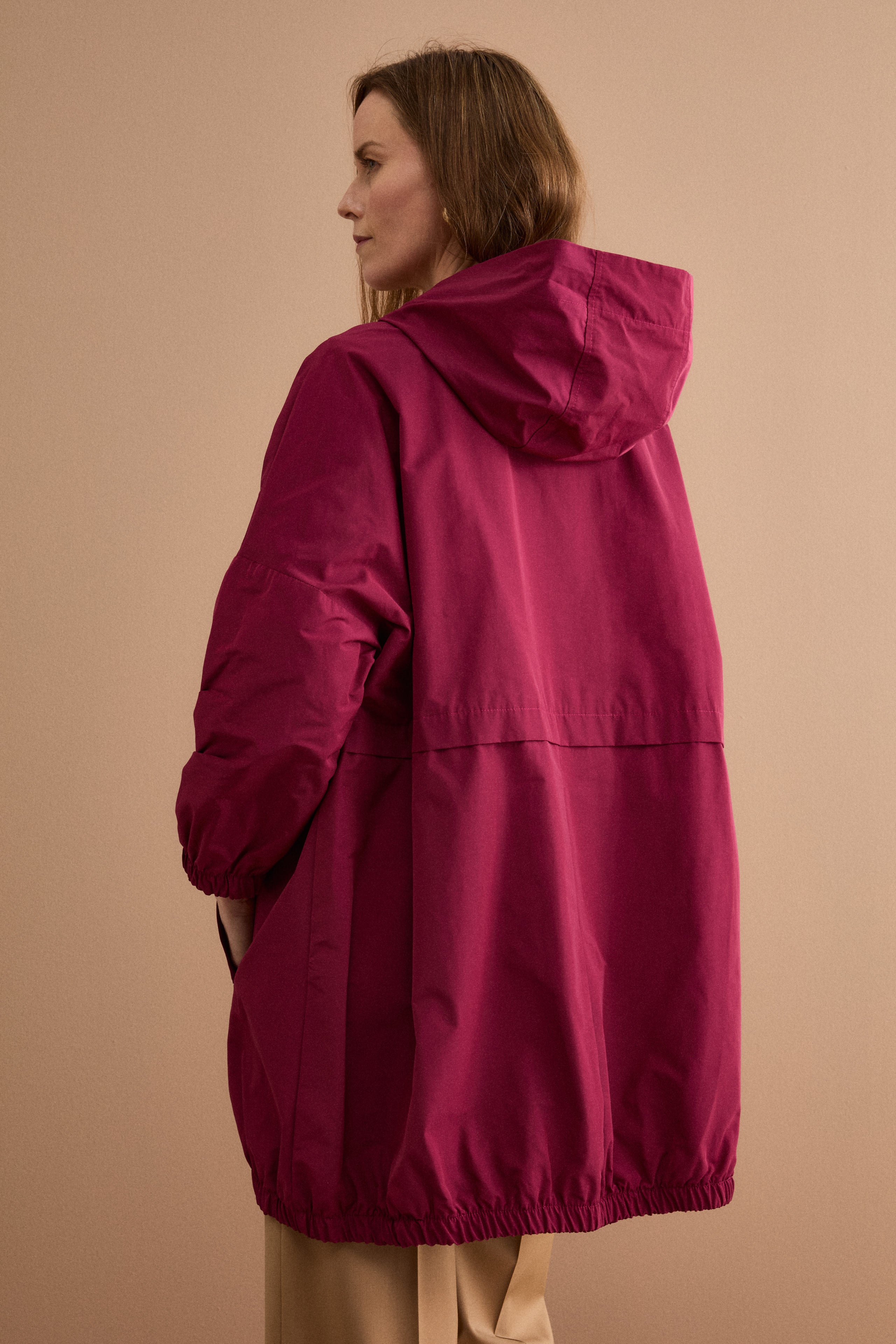 Trench Over con Cappuccio in Misto Cotone - BORDEAUX