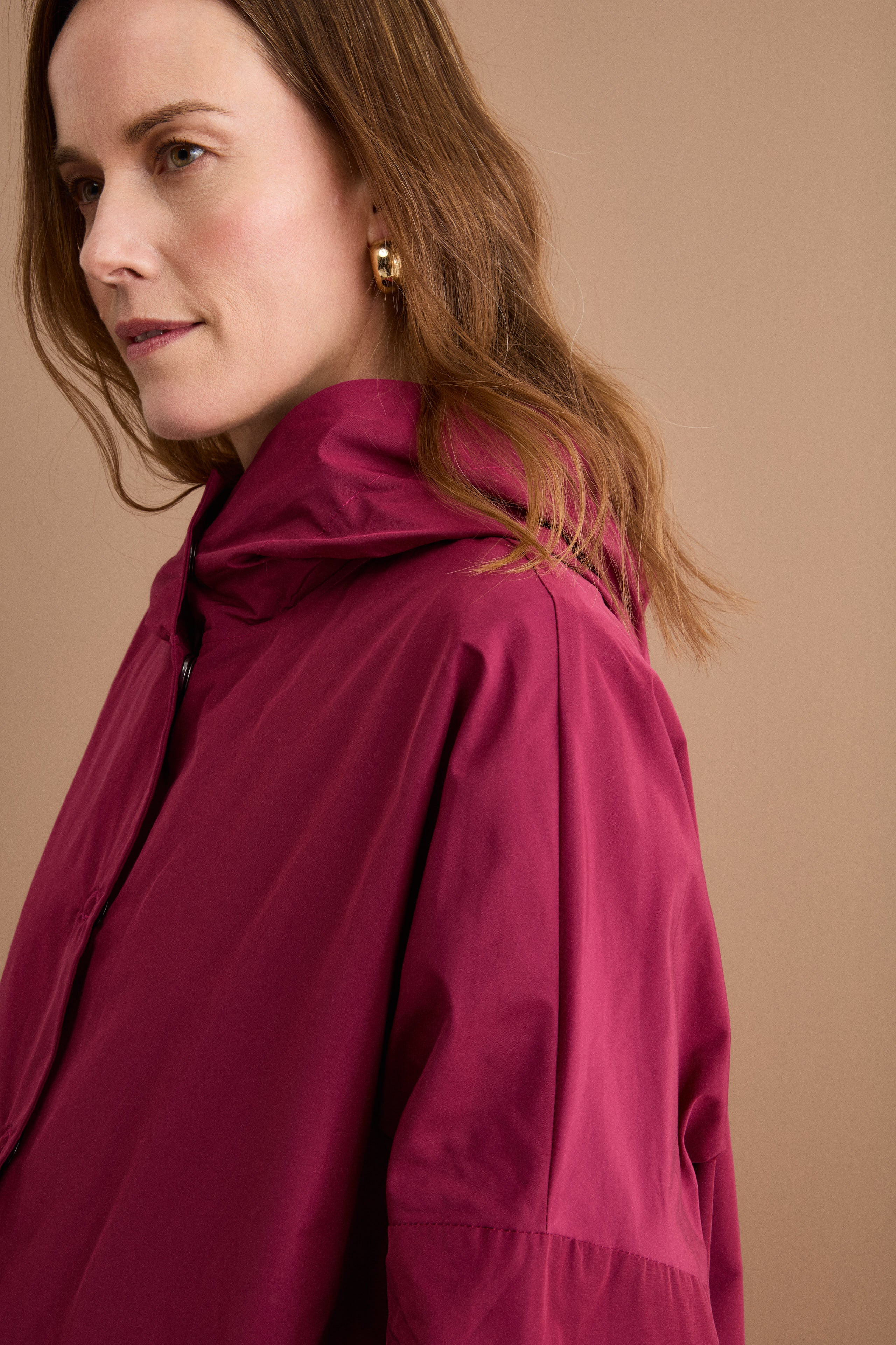 Trench Over con Cappuccio in Misto Cotone - BORDEAUX