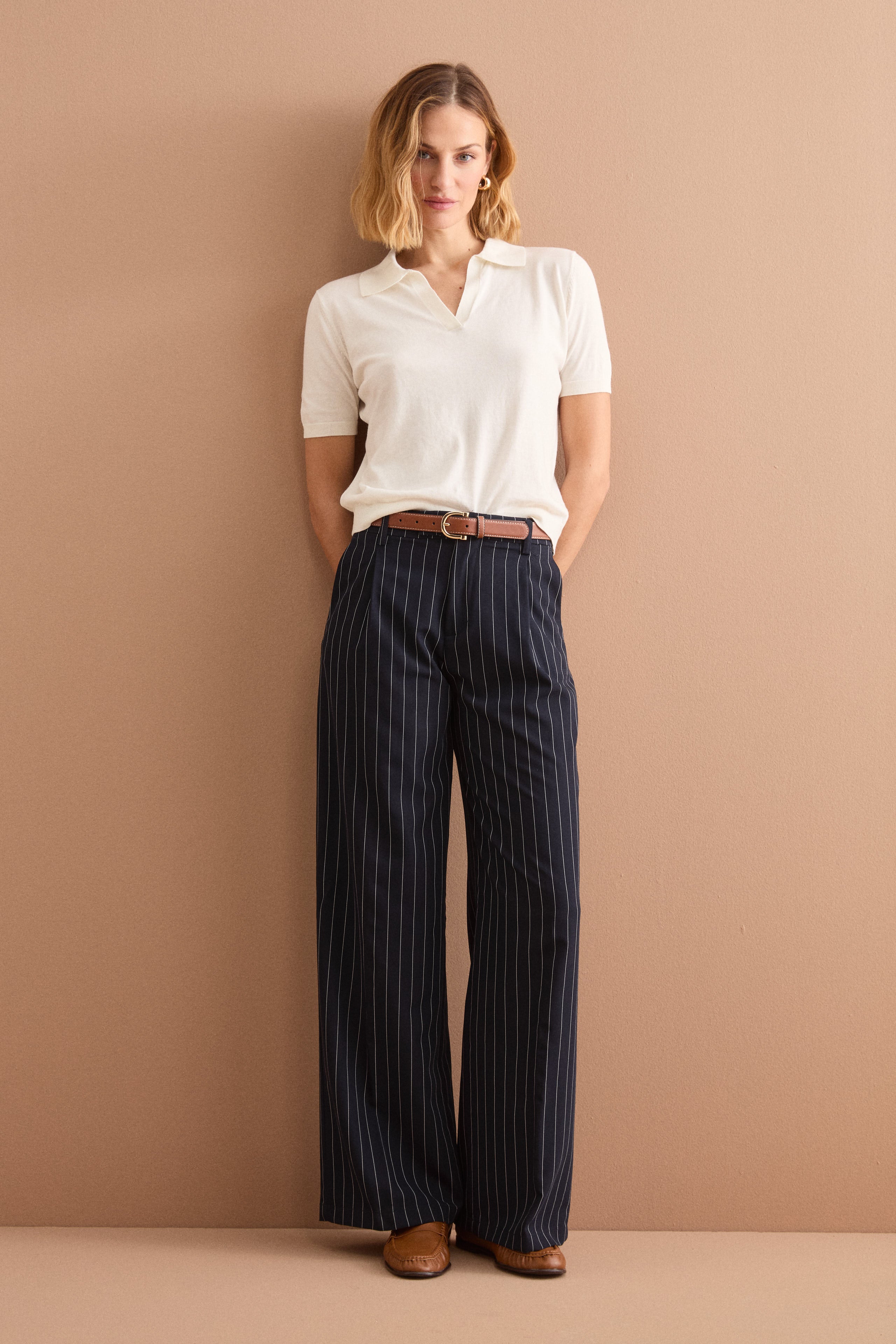 Pantalone Palazzo Gessato con Pinces - BLU GESSATO