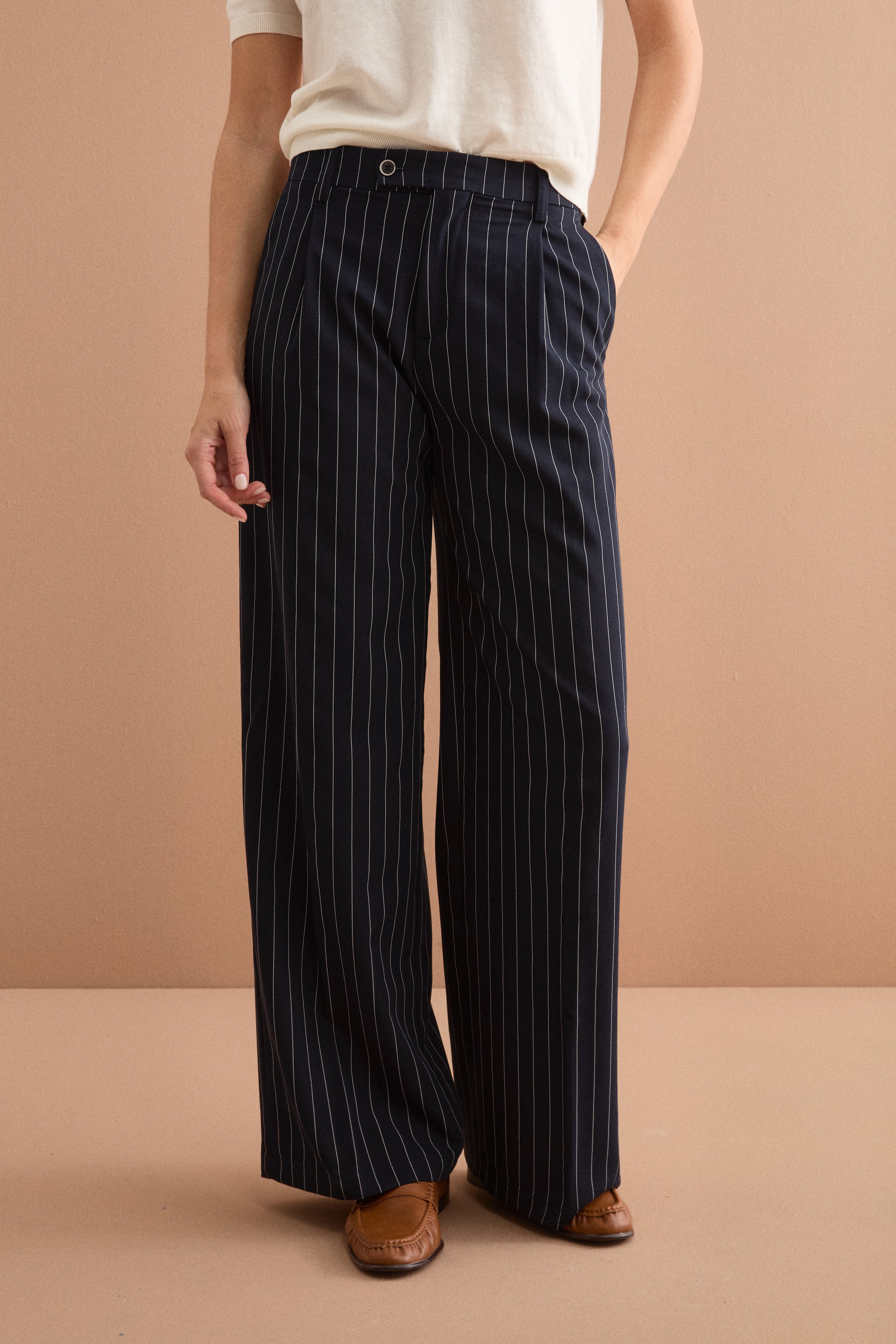Pantalone Palazzo Gessato con Pinces - BLU GESSATO