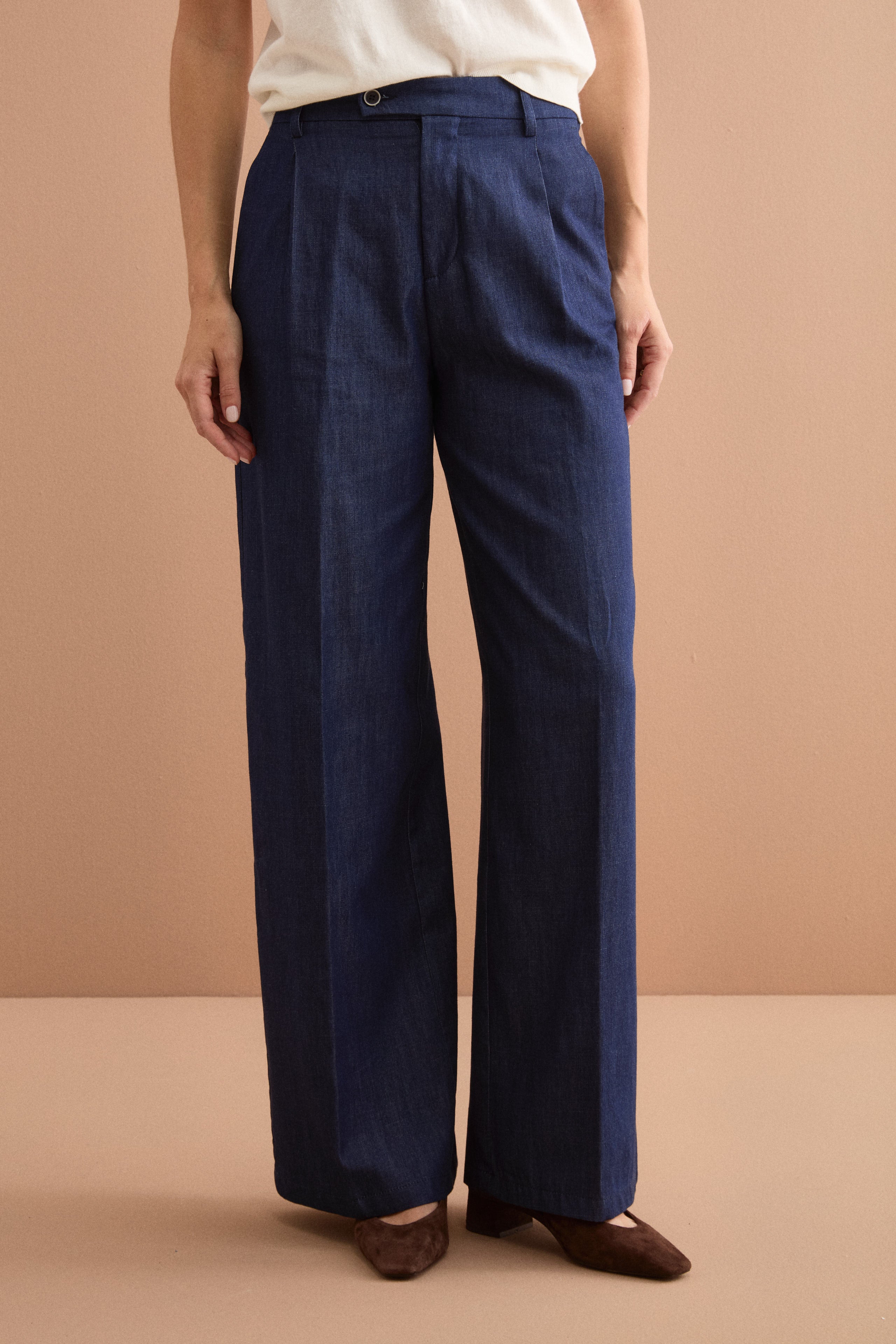 Pantalone Ampio in Denim con Pinces - DENIM