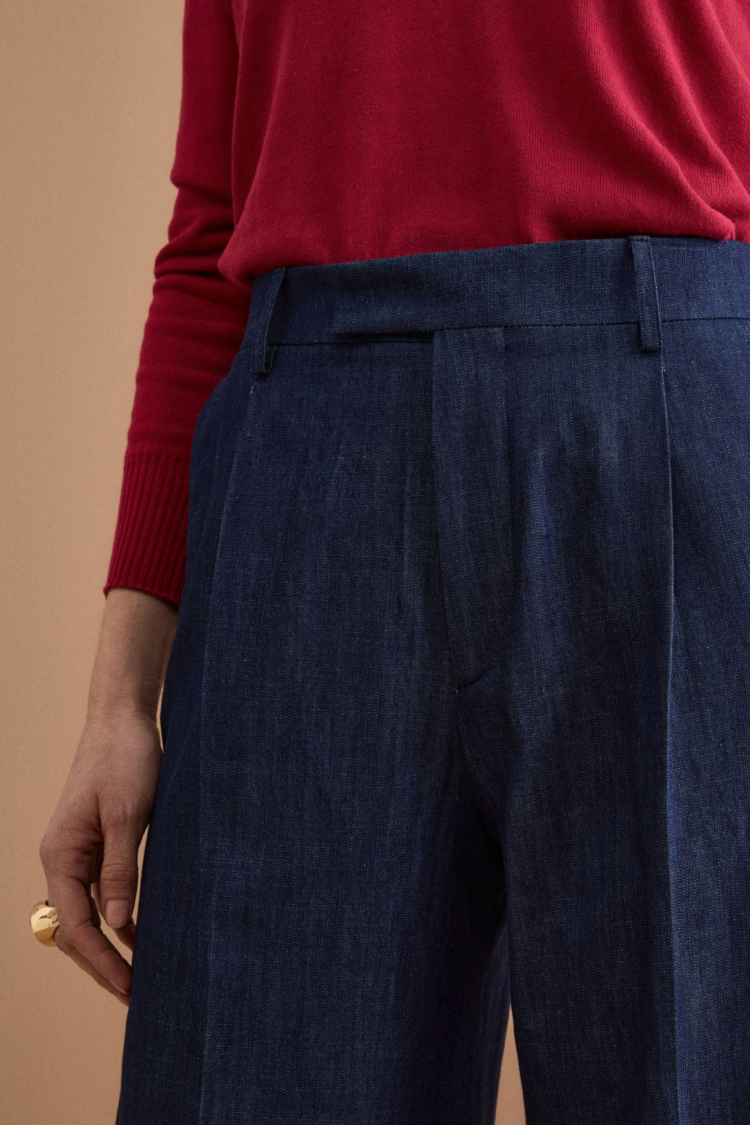 Pantalone Ampio in Denim con Pinces - DENIM