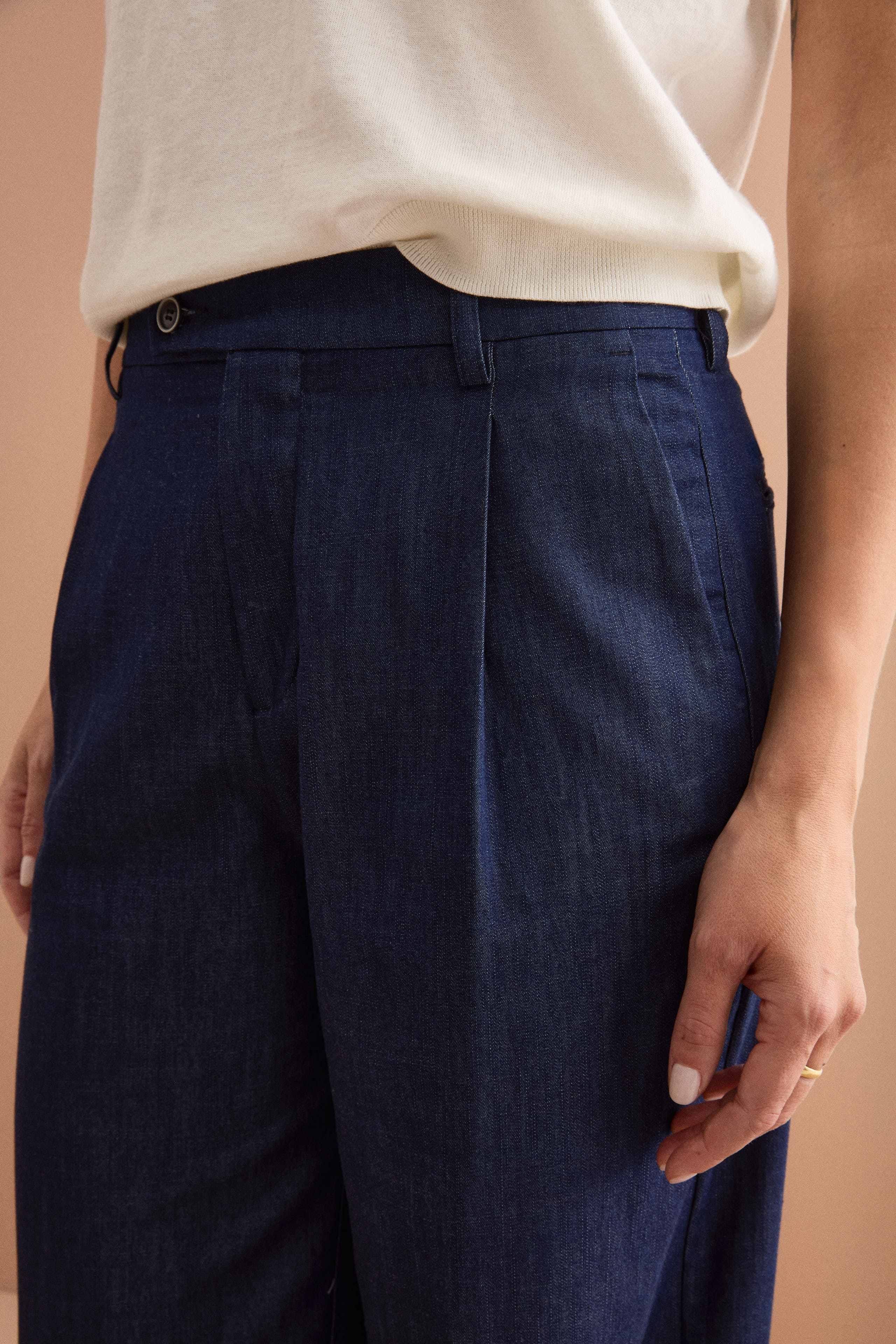 Pantalone Ampio in Denim con Pinces - DENIM