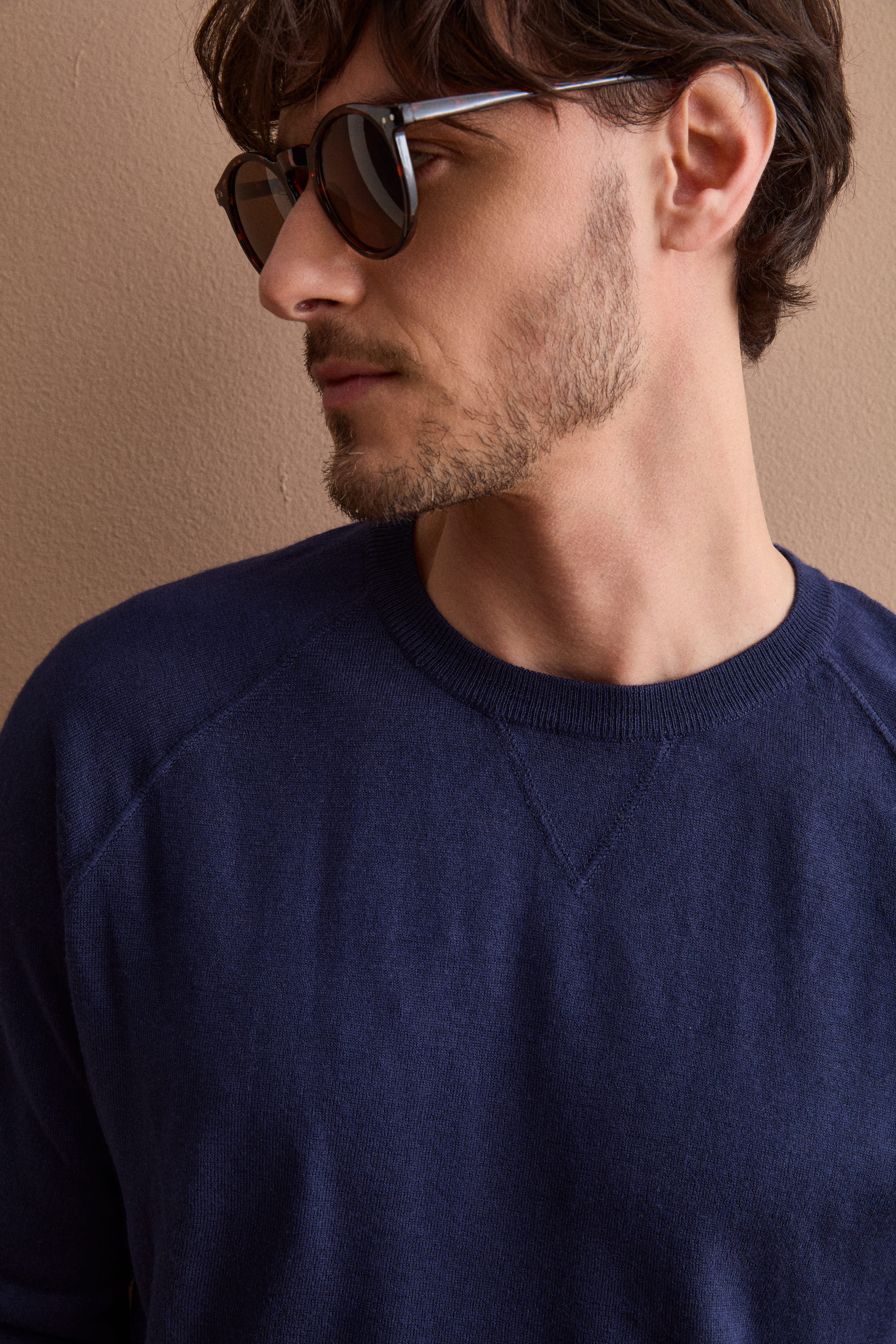 Girocollo Felpa in Seta e Cashmere - NAVY