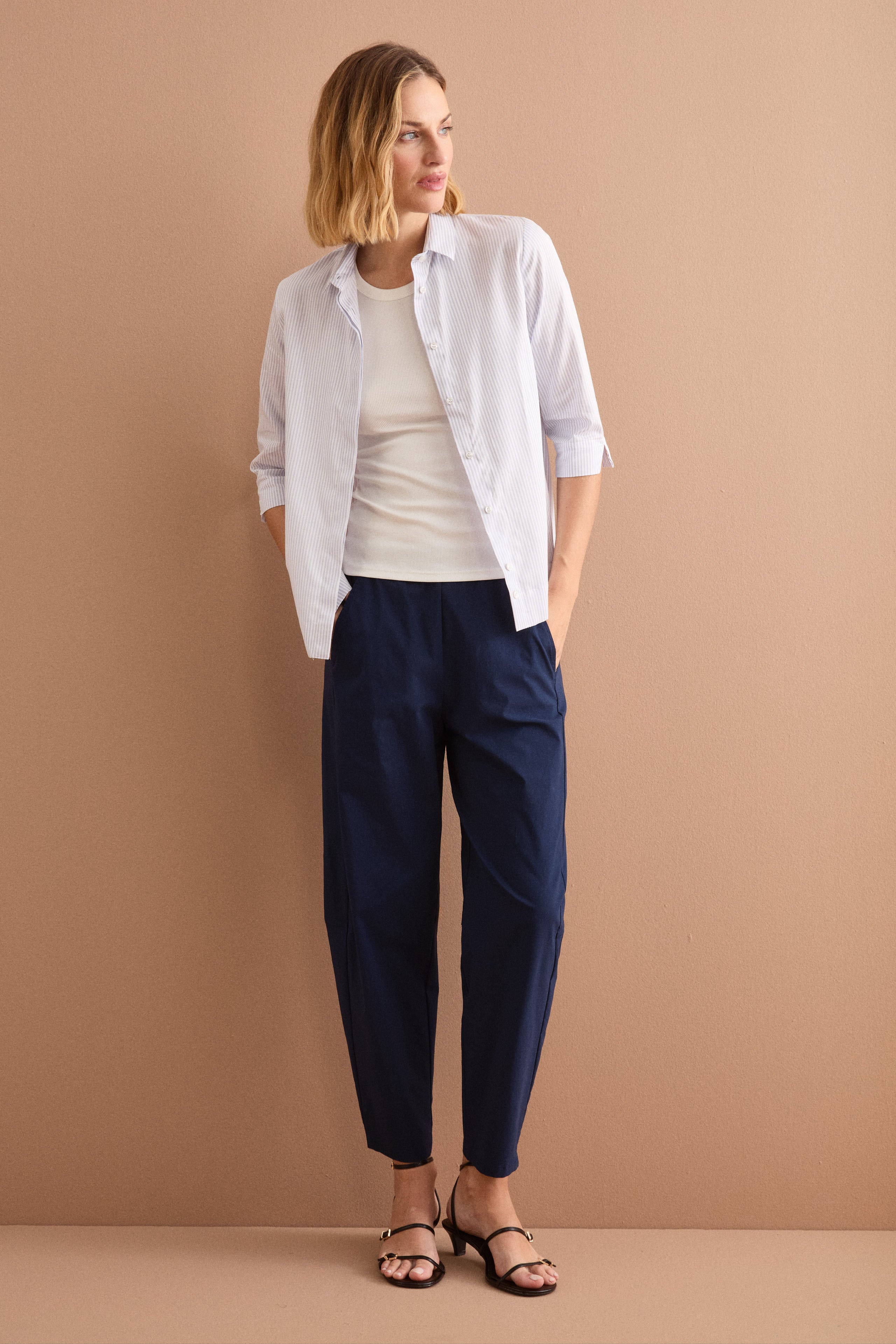 Pantalone Carrot con Vita Elasticizzata - BLU