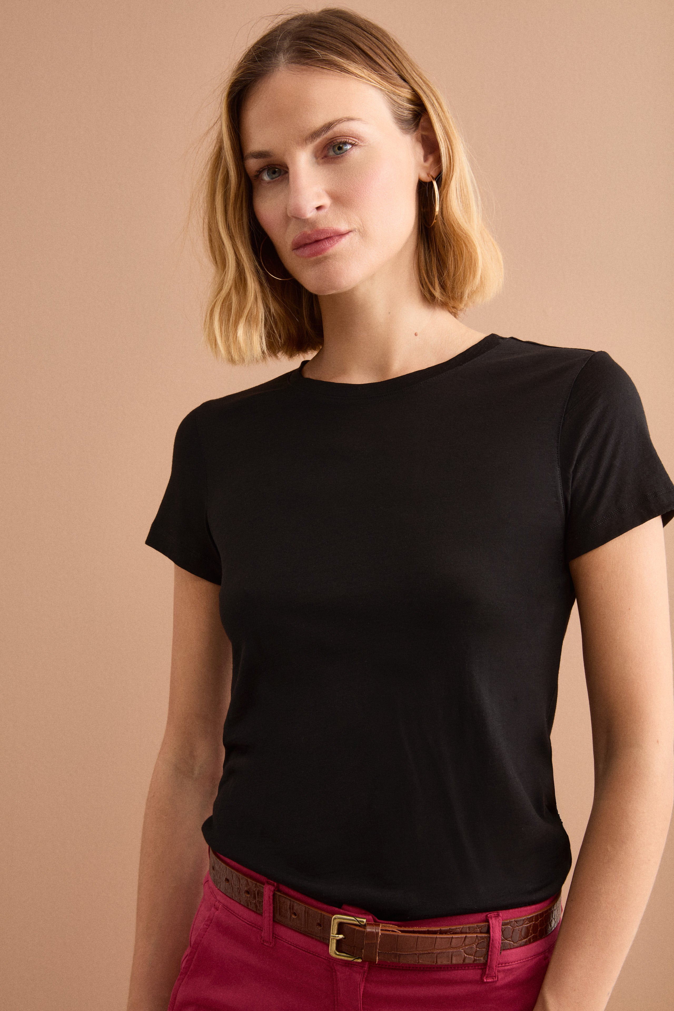 T-Shirt Girocollo in Lana Merino - NERO