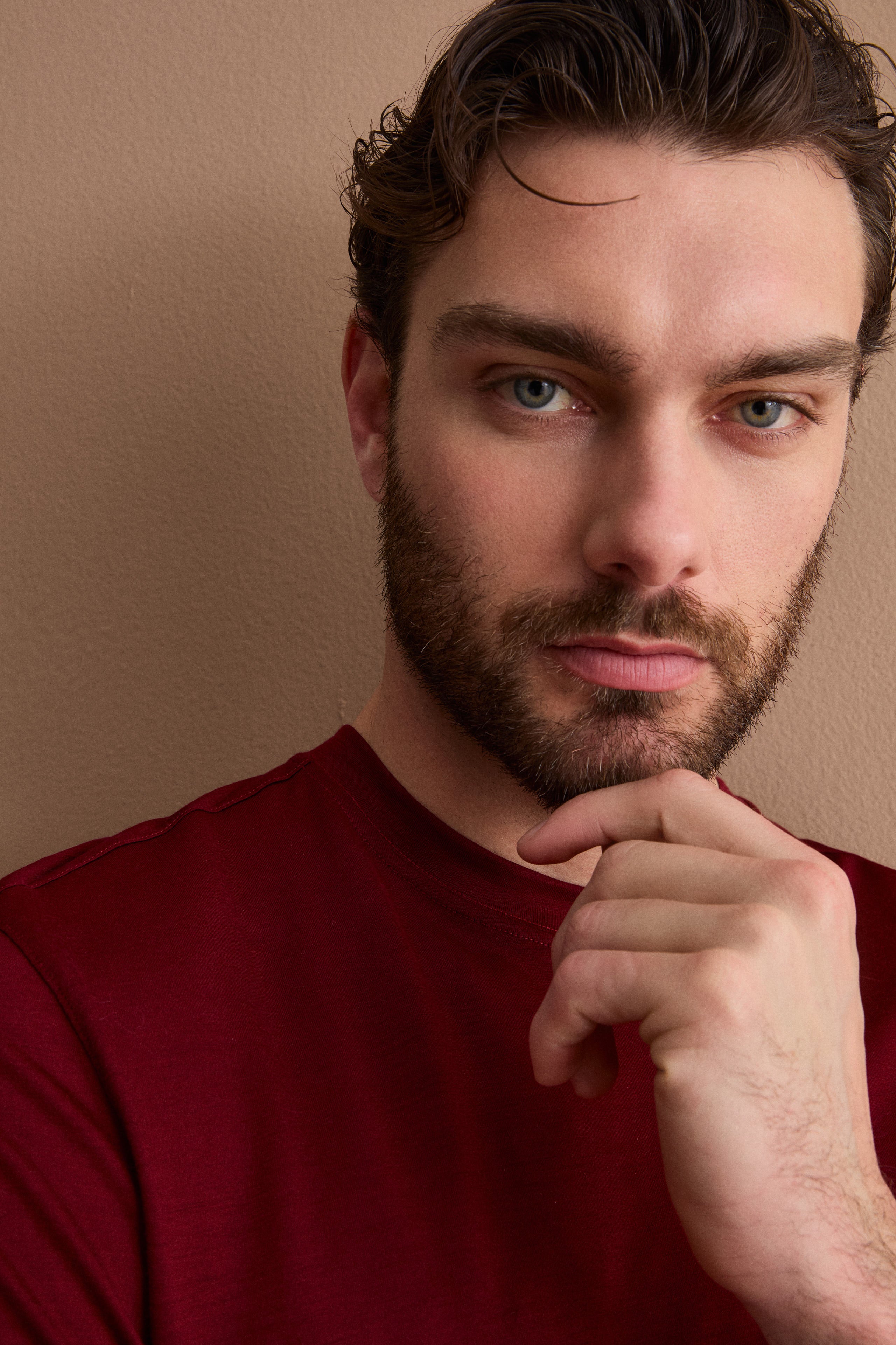 T-Shirt Regular Fit in Lana Merino - BORDEAUX