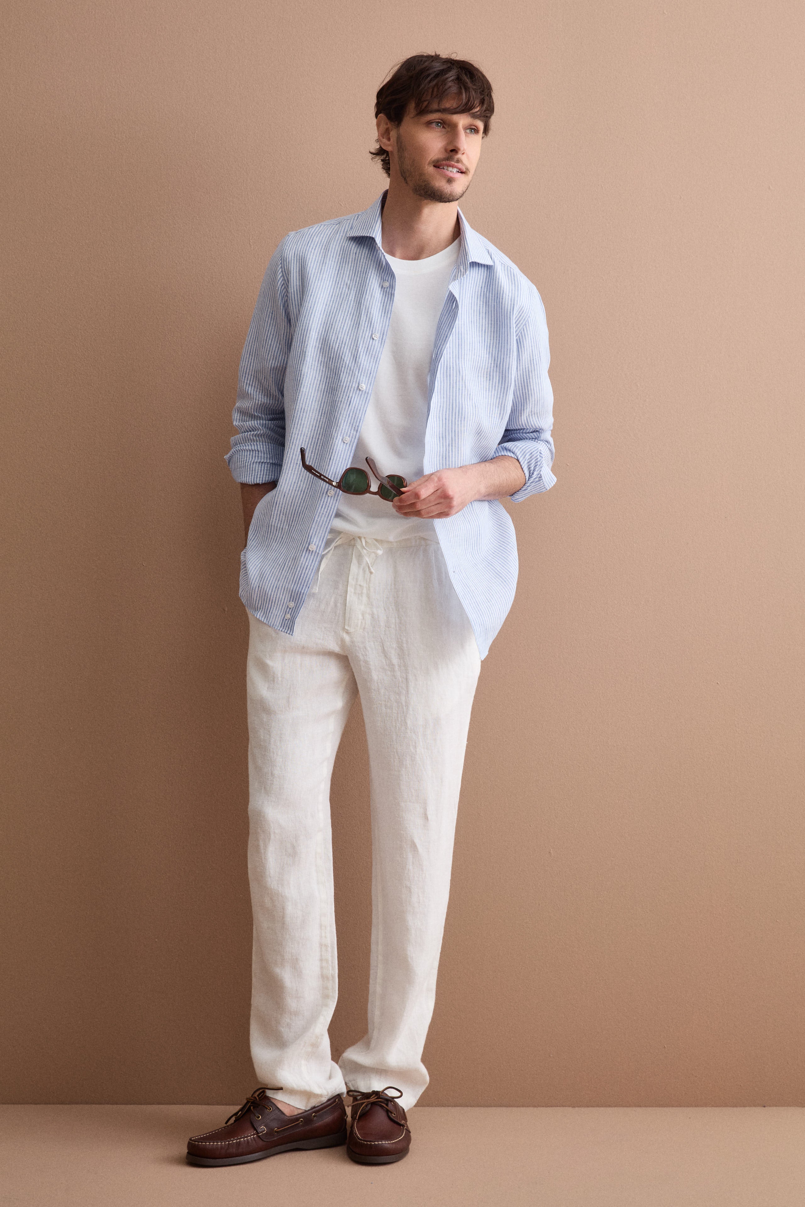 Pantalone Uomo in Lino con Coulisse ed Elastico - PANNA