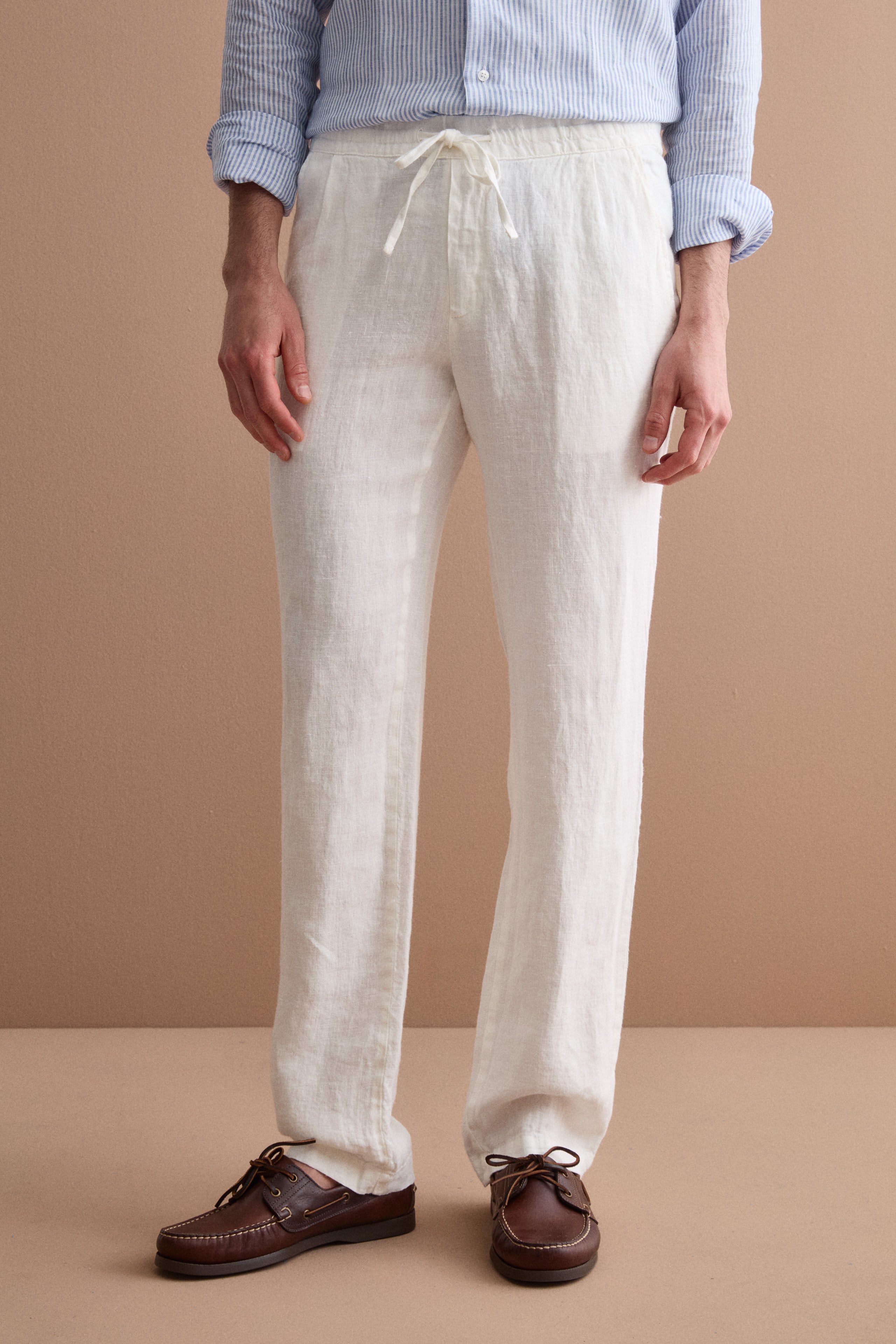 Pantalone Uomo in Lino con Coulisse ed Elastico - PANNA