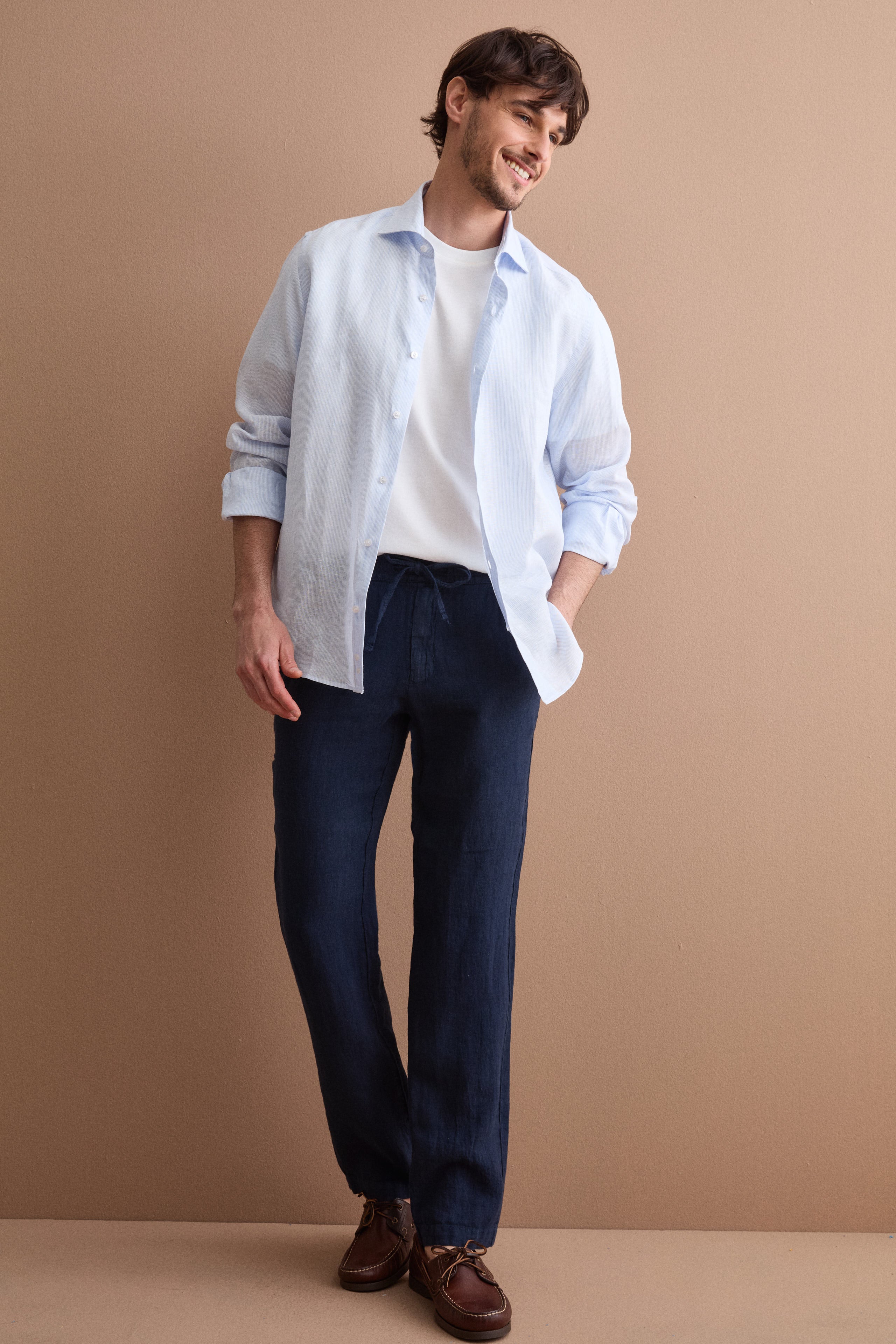 Pantalone Uomo in Lino con Coulisse ed Elastico - BLU