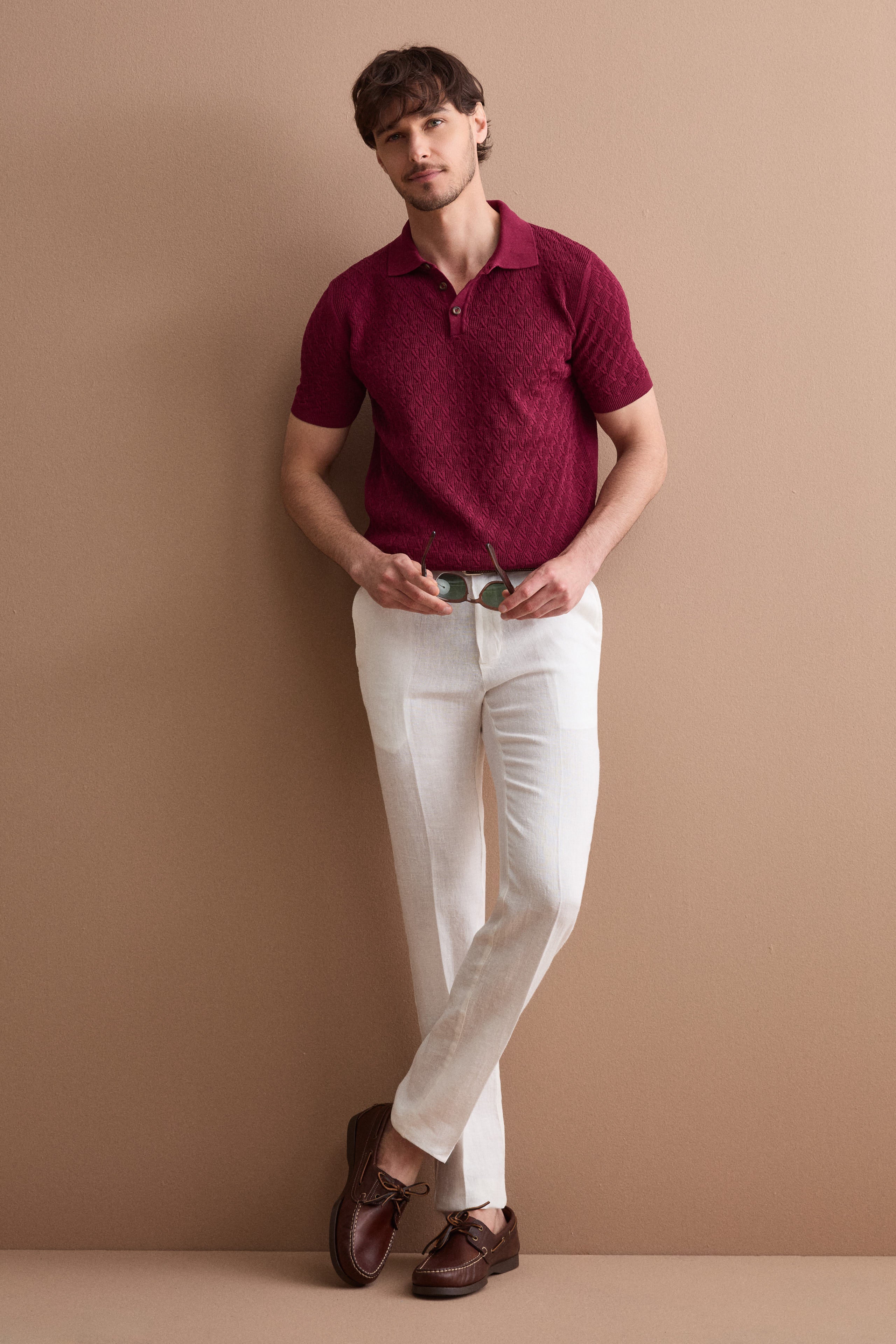 Pantalone in Lino a Sigaretta Regular Fit - PANNA