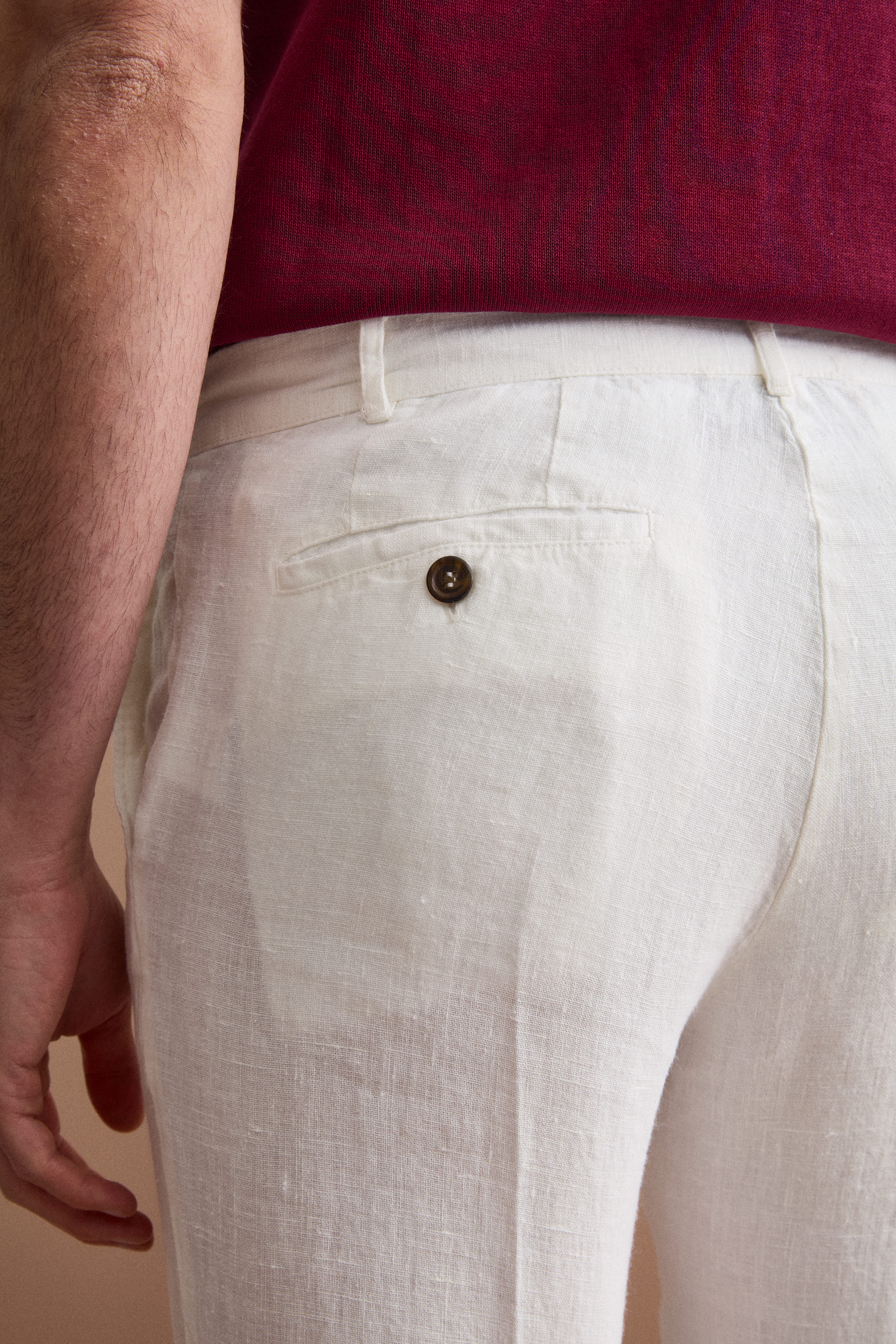Pantalone in Lino a Sigaretta Regular Fit - PANNA