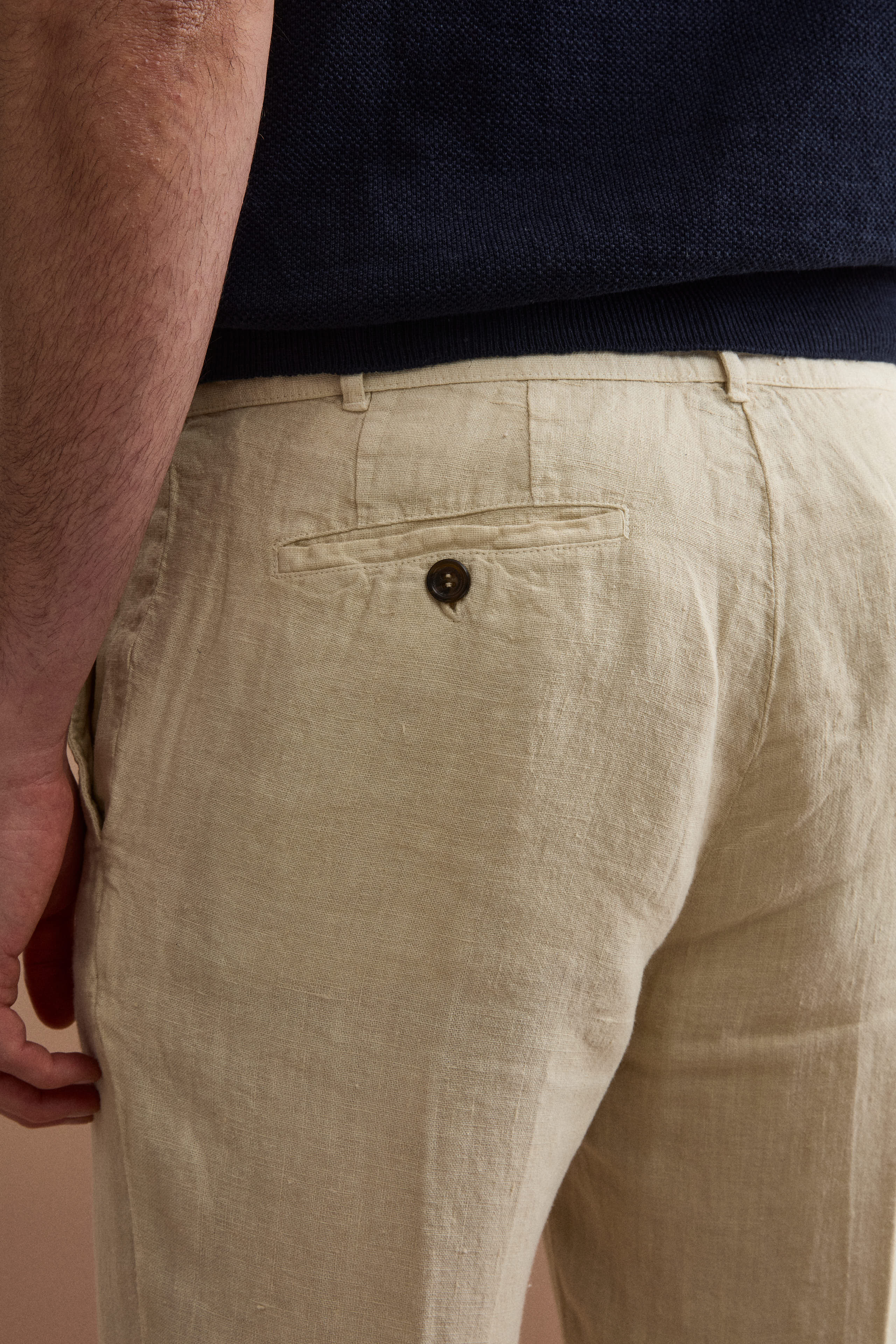Pantalone in Lino a Sigaretta Regular Fit - SABBIA