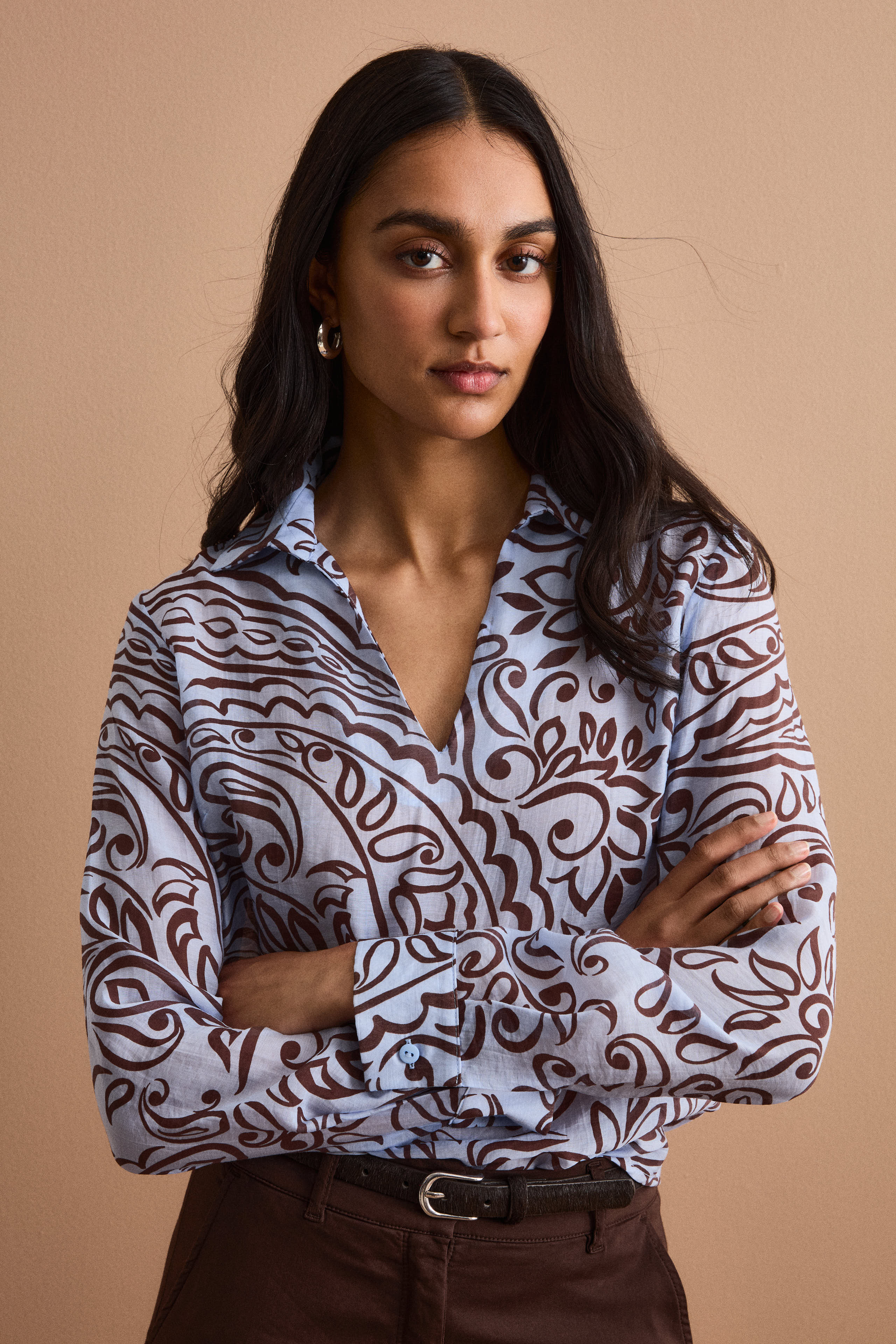 Blusa Over con Scollo a V in Fantasia Jacquard - FANT. MORO