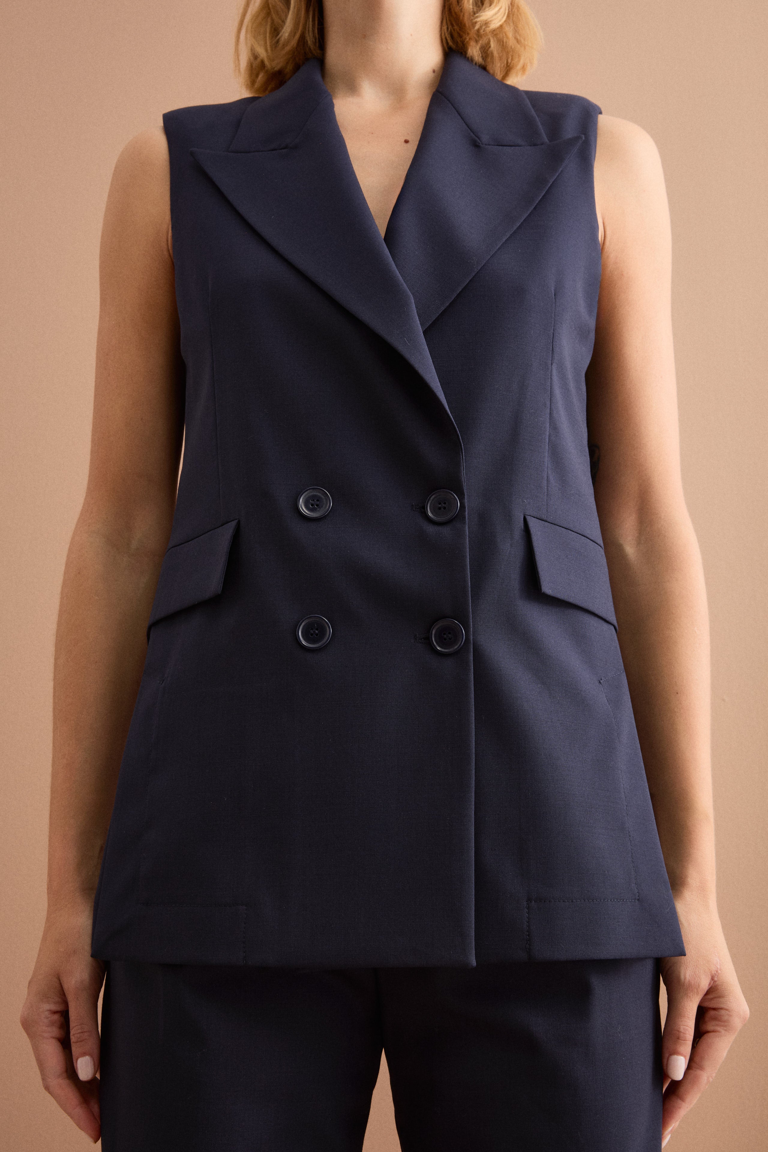 Gilet Doppiopetto da Cerimonia in Lana Vergine - BLU