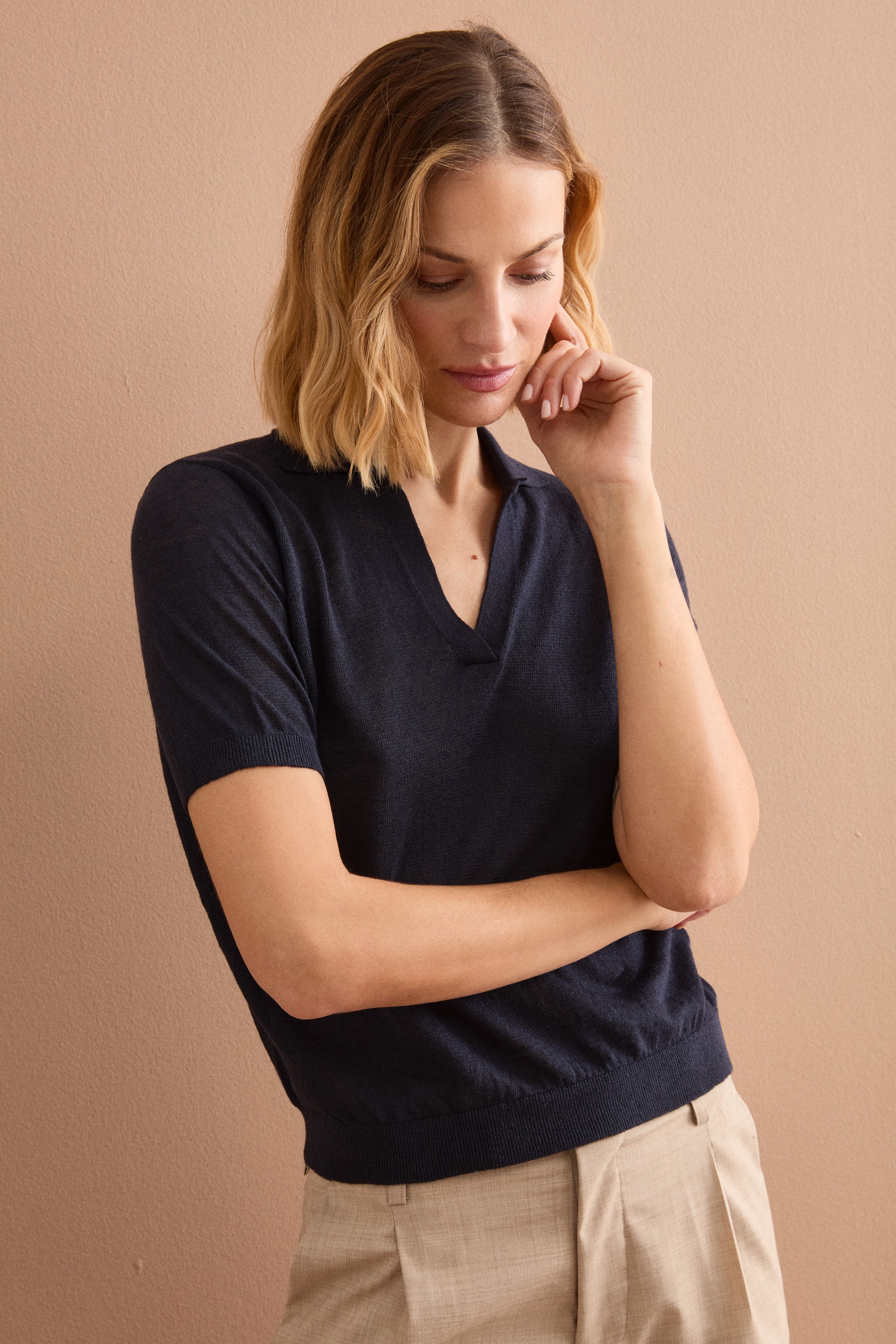 Polo Boxy Donna con Scollo a V - BLU