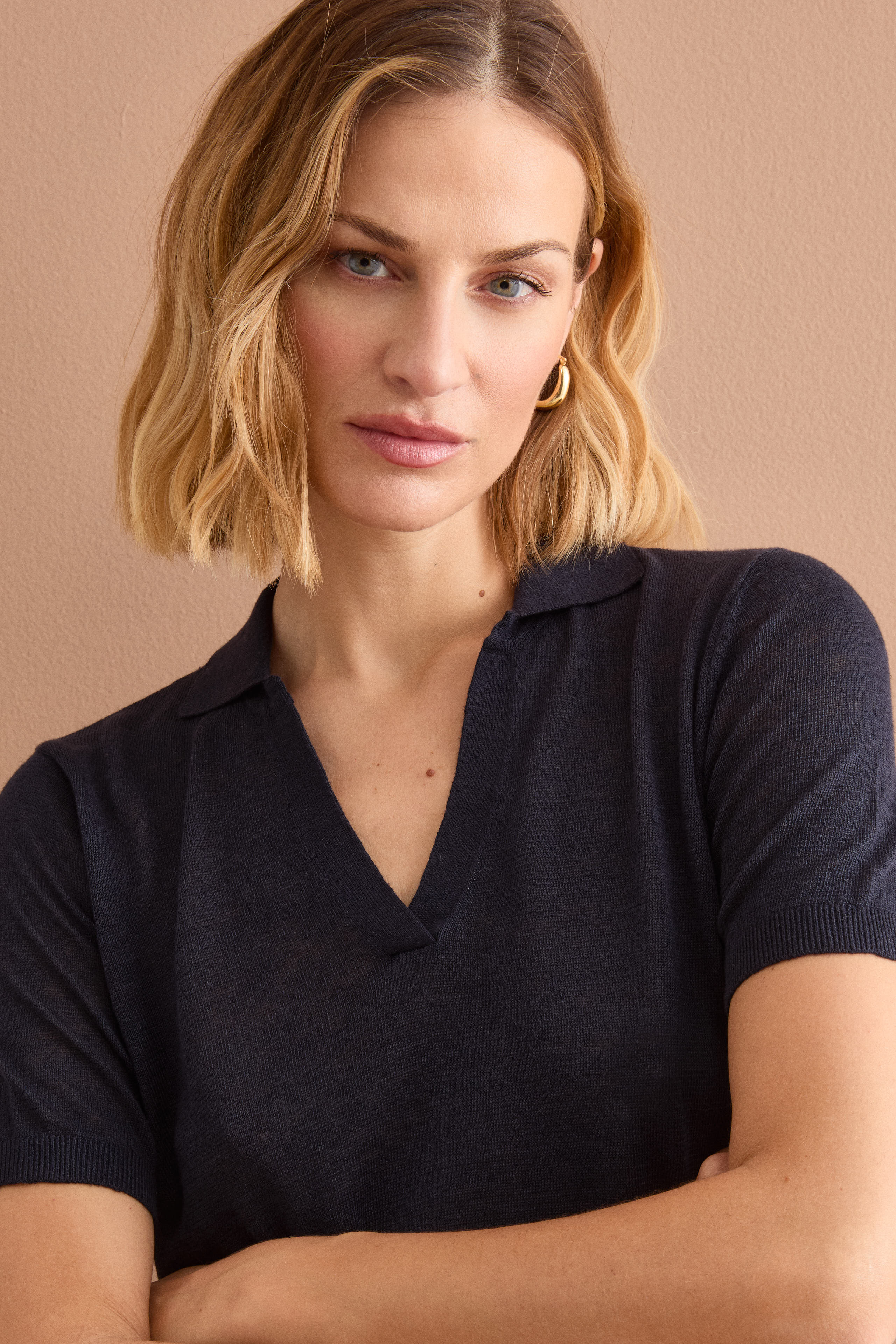 Polo Boxy Donna con Scollo a V - BLU