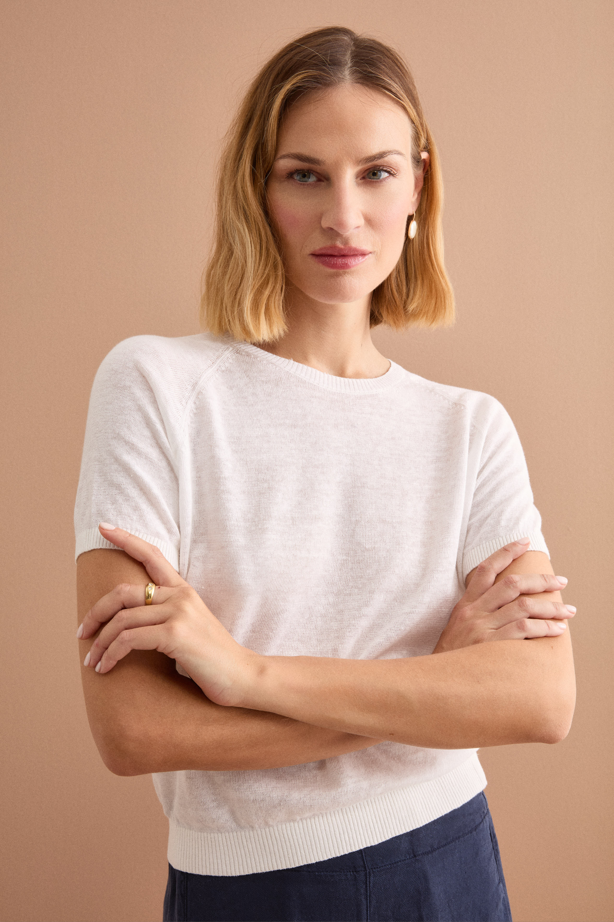 Maglia Cropped Boxy in Misto Lino - BIANCO