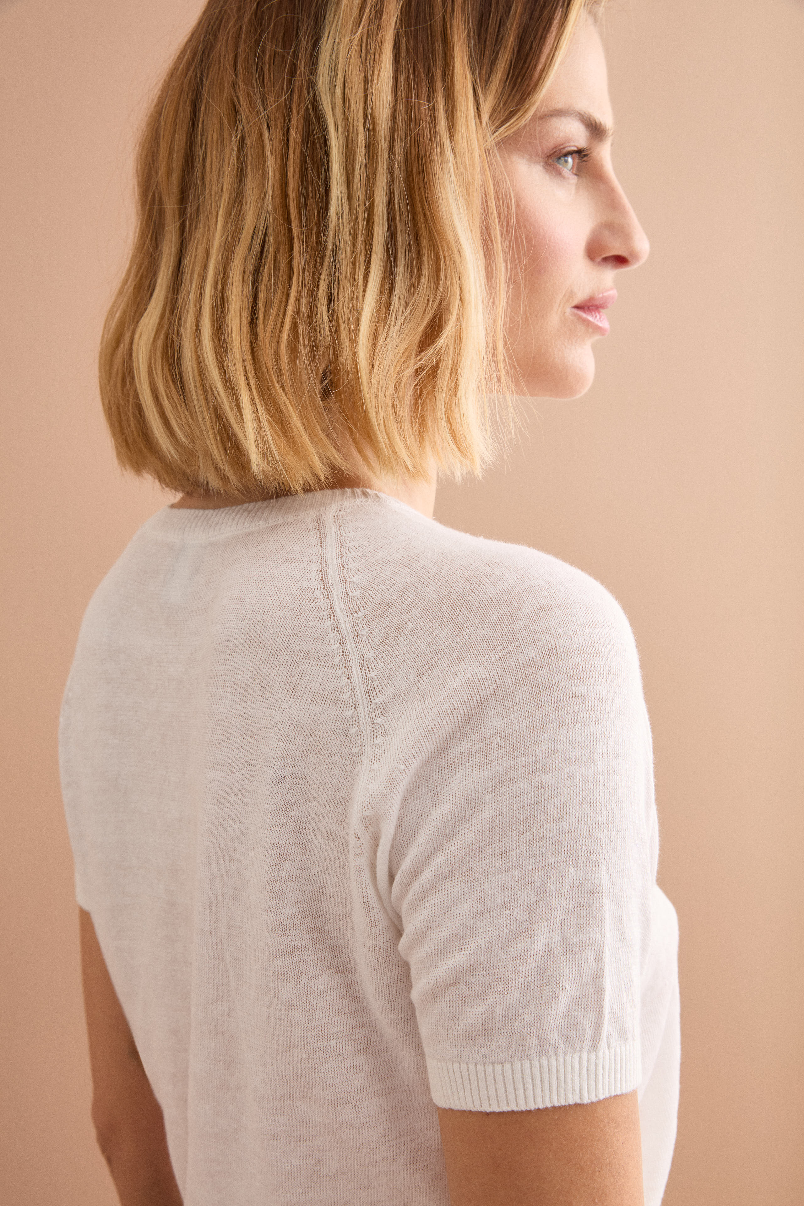 Maglia Cropped Boxy in Misto Lino - BIANCO
