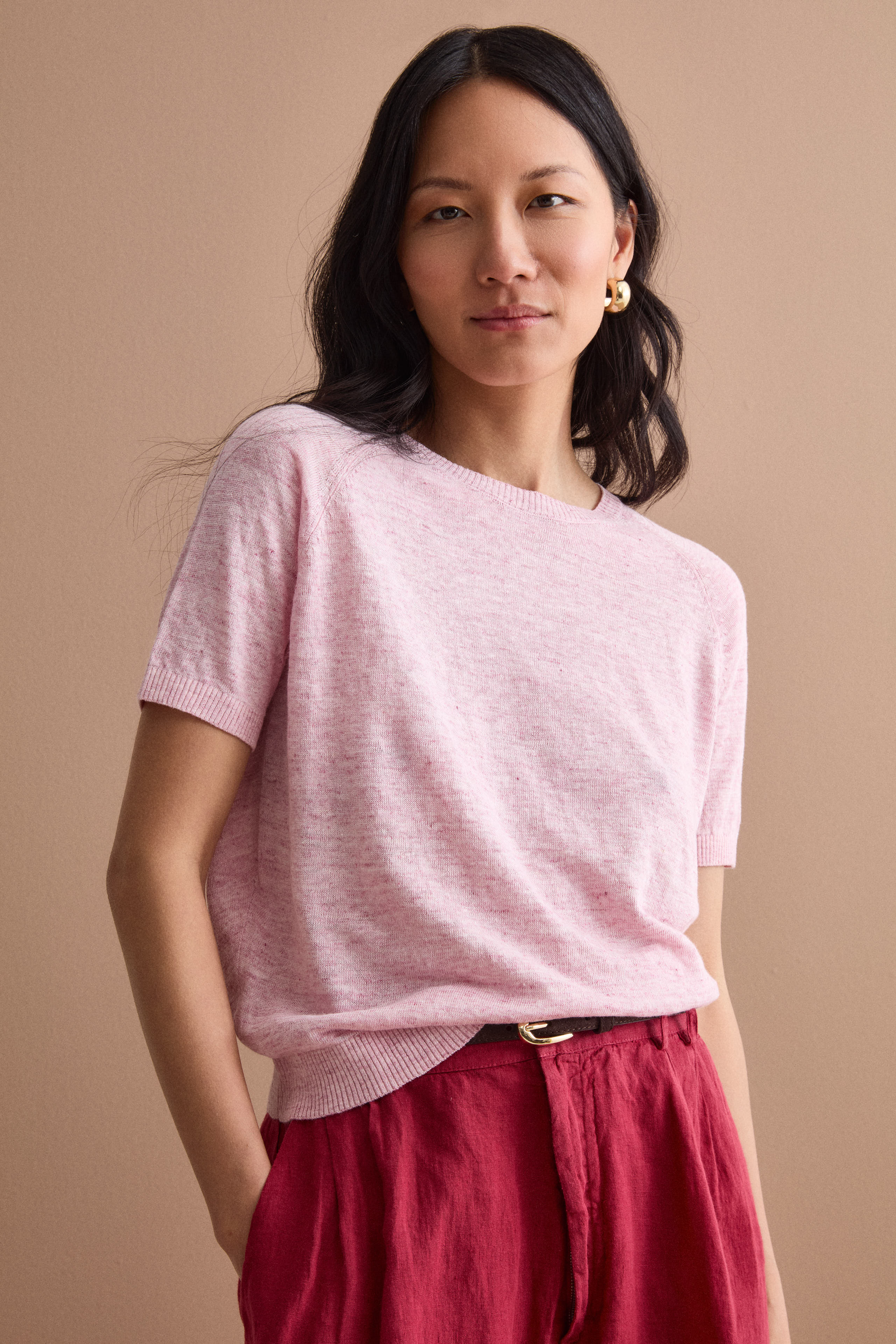 Maglia Cropped Boxy in Misto Lino - ROSA