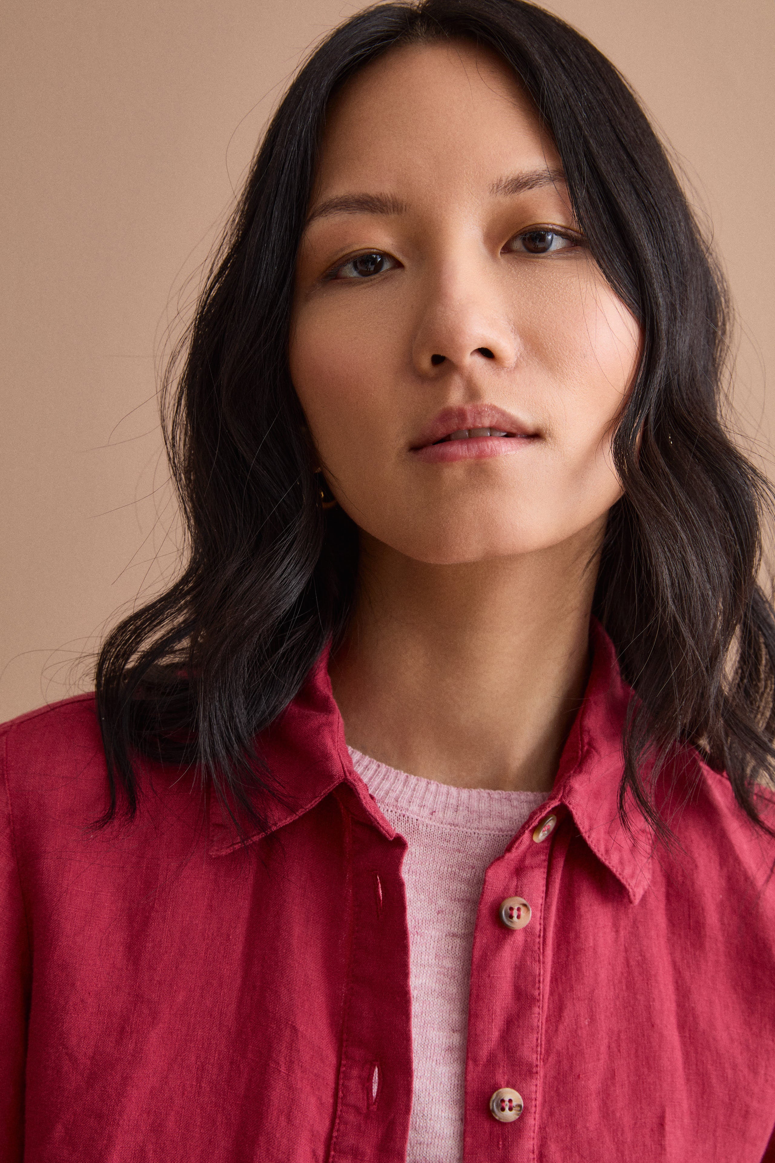 Camicia Over Cropped in Lino - BORDEAUX