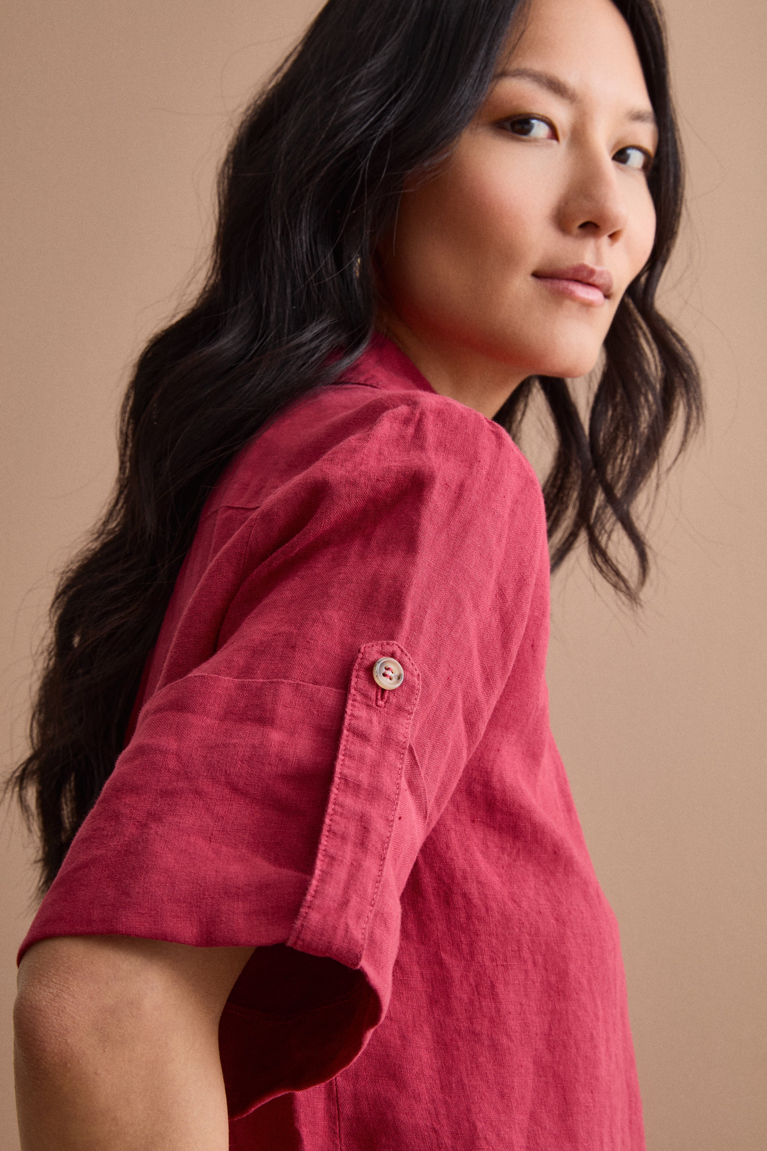 Camicia Over Cropped in Lino - BORDEAUX