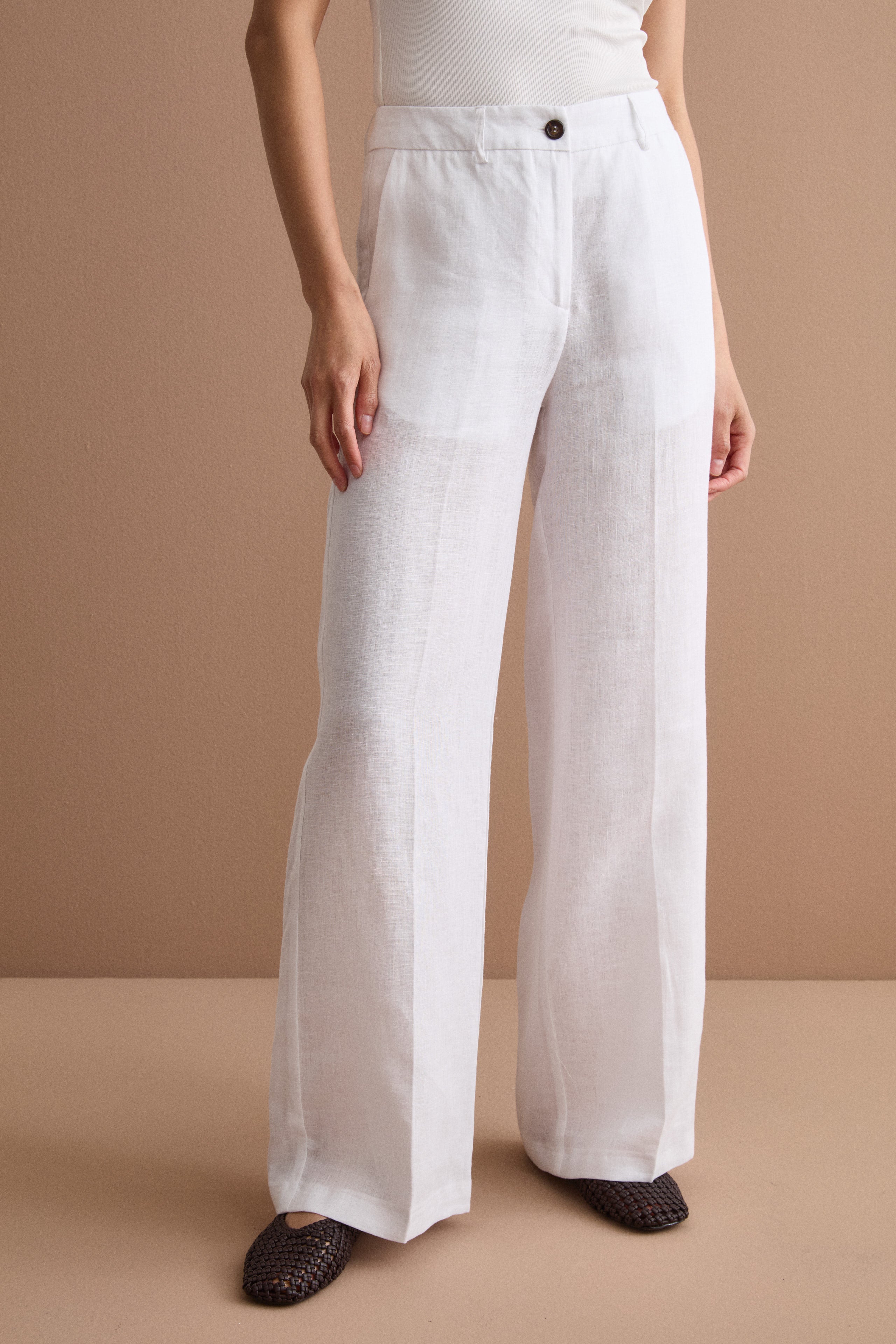 Pantalone Wide Leg in Lino - BIANCO