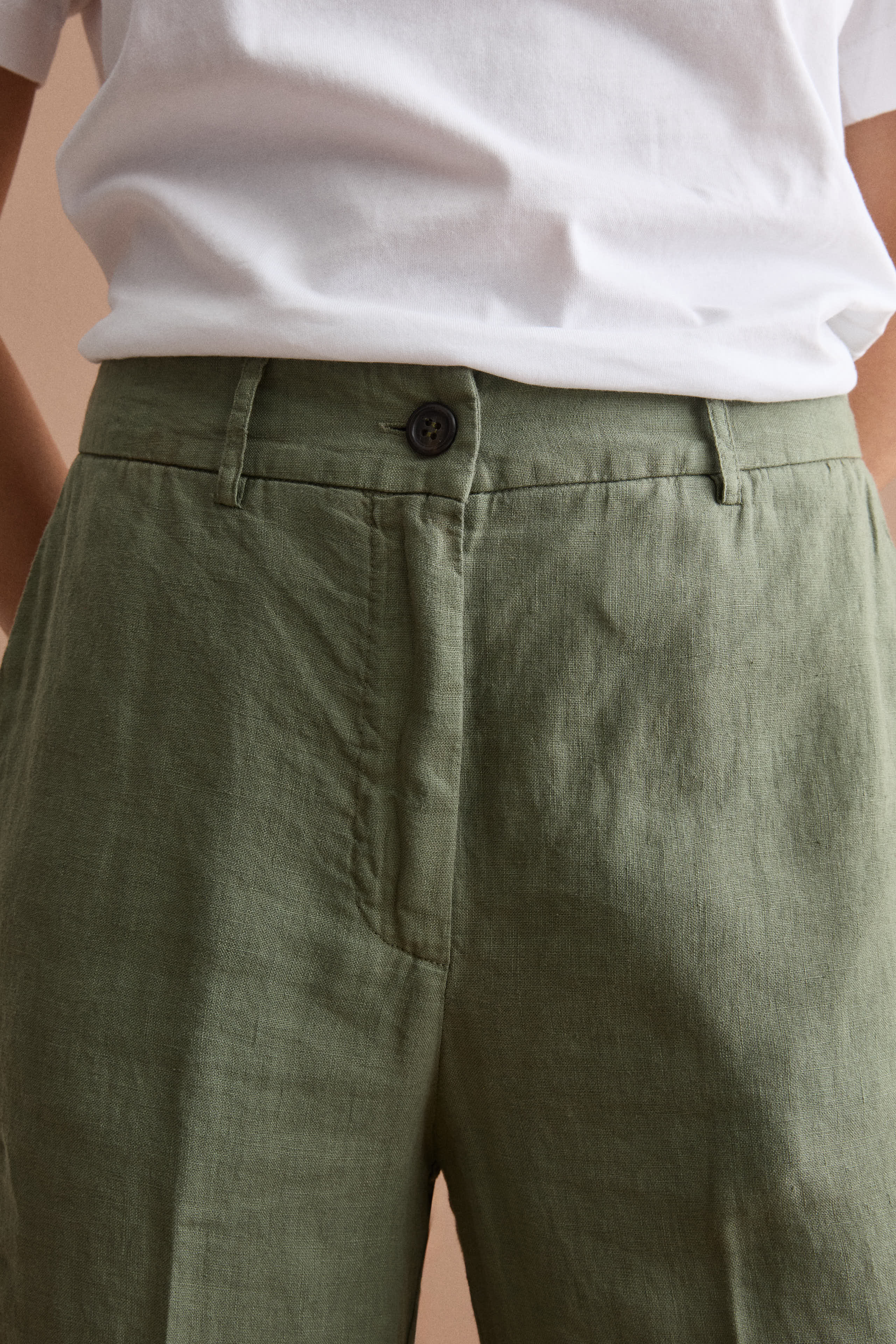 Pantalone Wide Leg in Lino - VERDE MILITARE