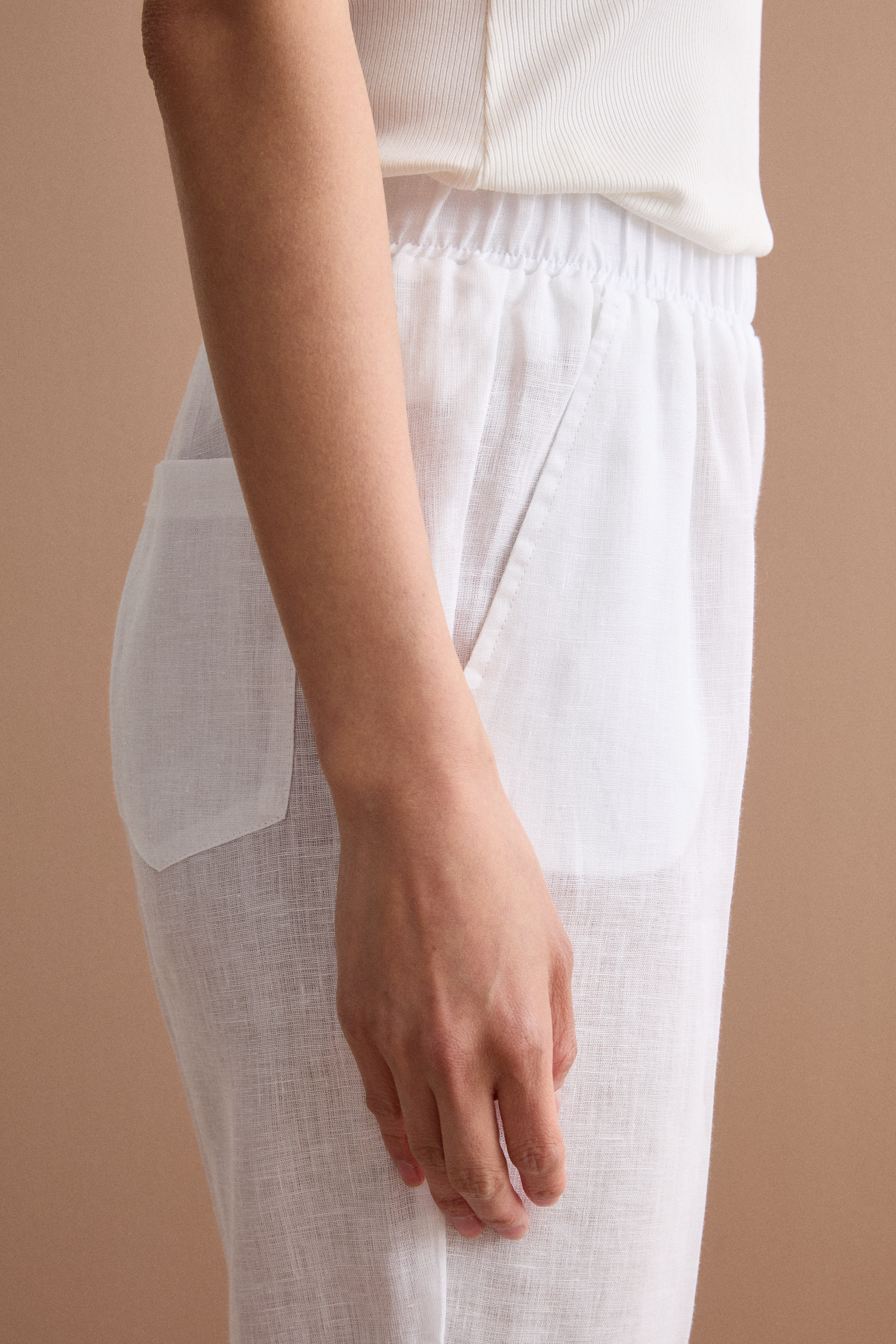 Pantalone a Sigaretta in Lino con Risvolto - BIANCO