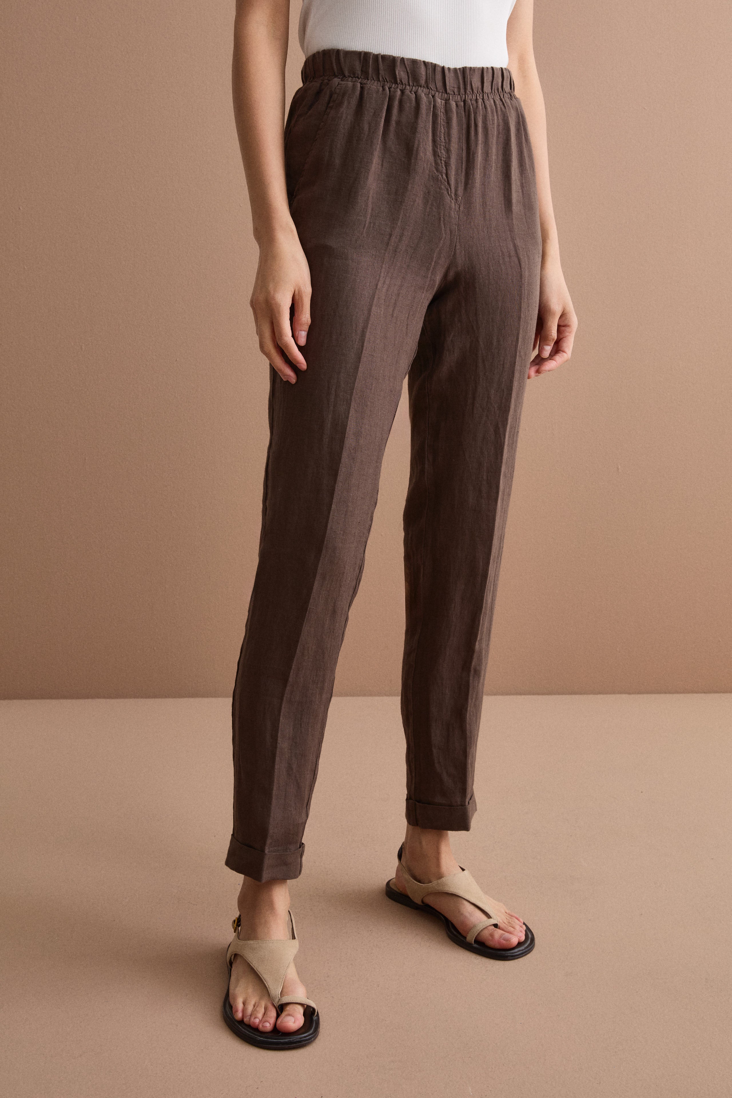 Pantalone a Sigaretta in Lino con Risvolto - T.MORO