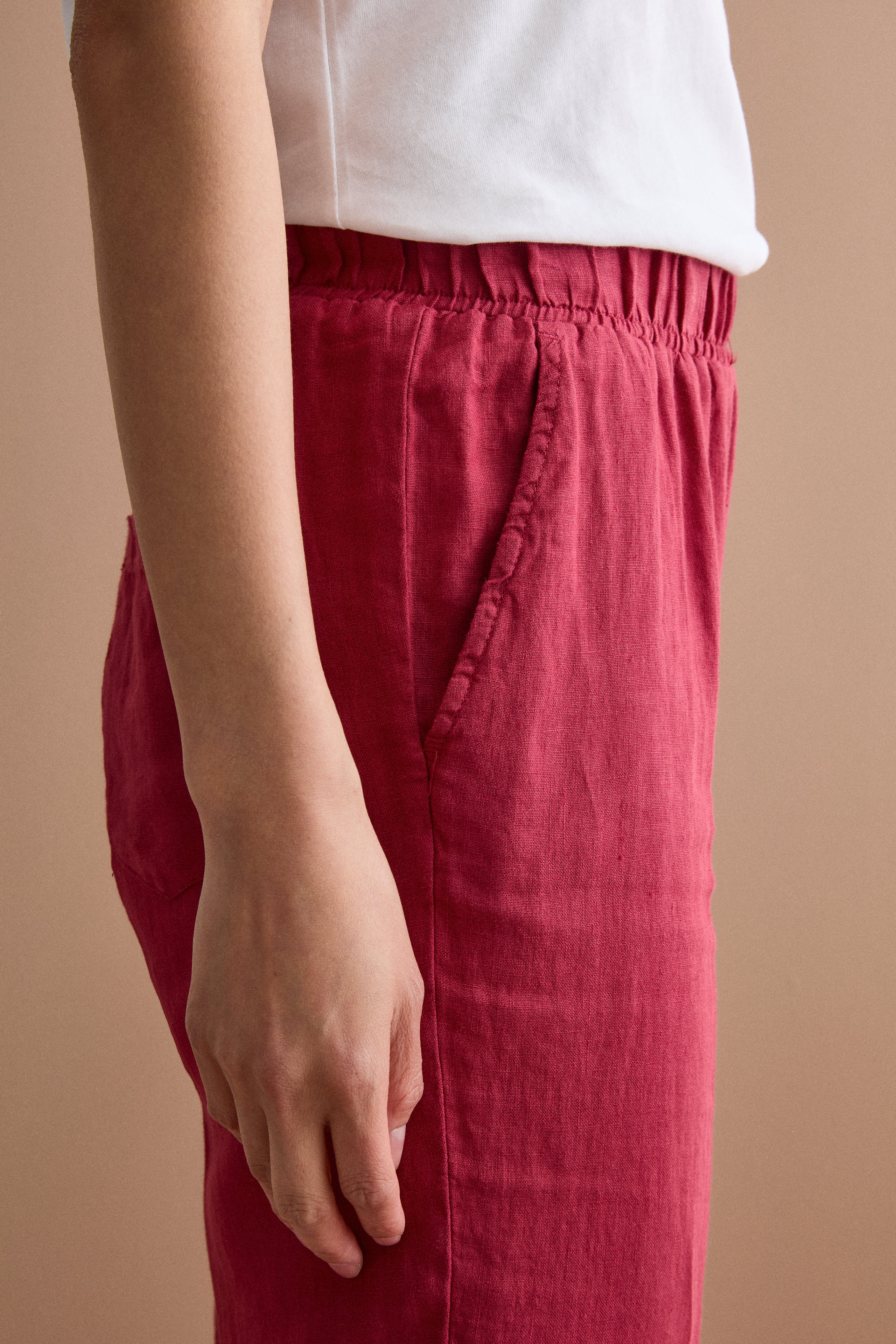 Pantalone a Sigaretta in Lino con Risvolto - BORDEAUX