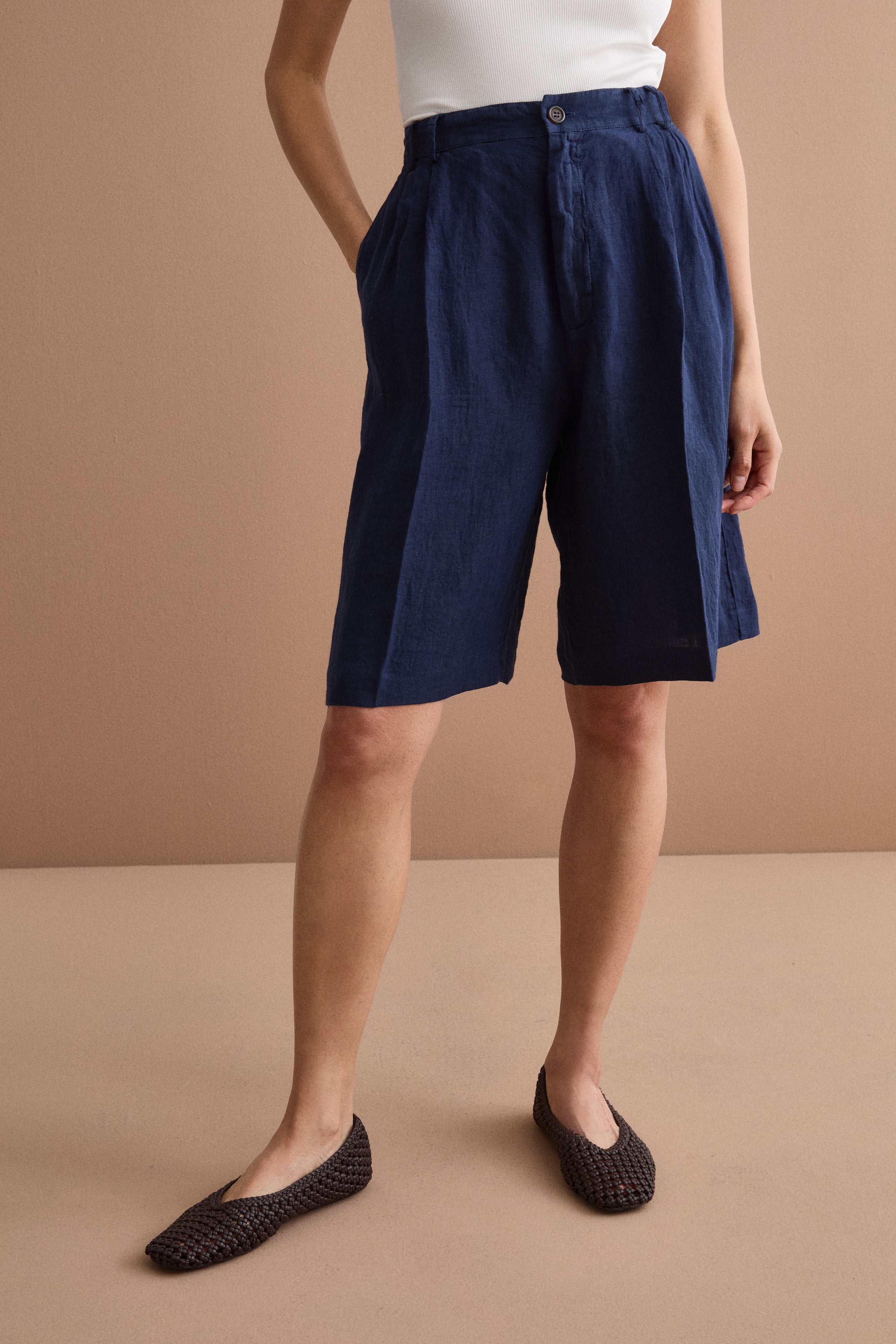 Jorts in Lino con Pinces - NAVY