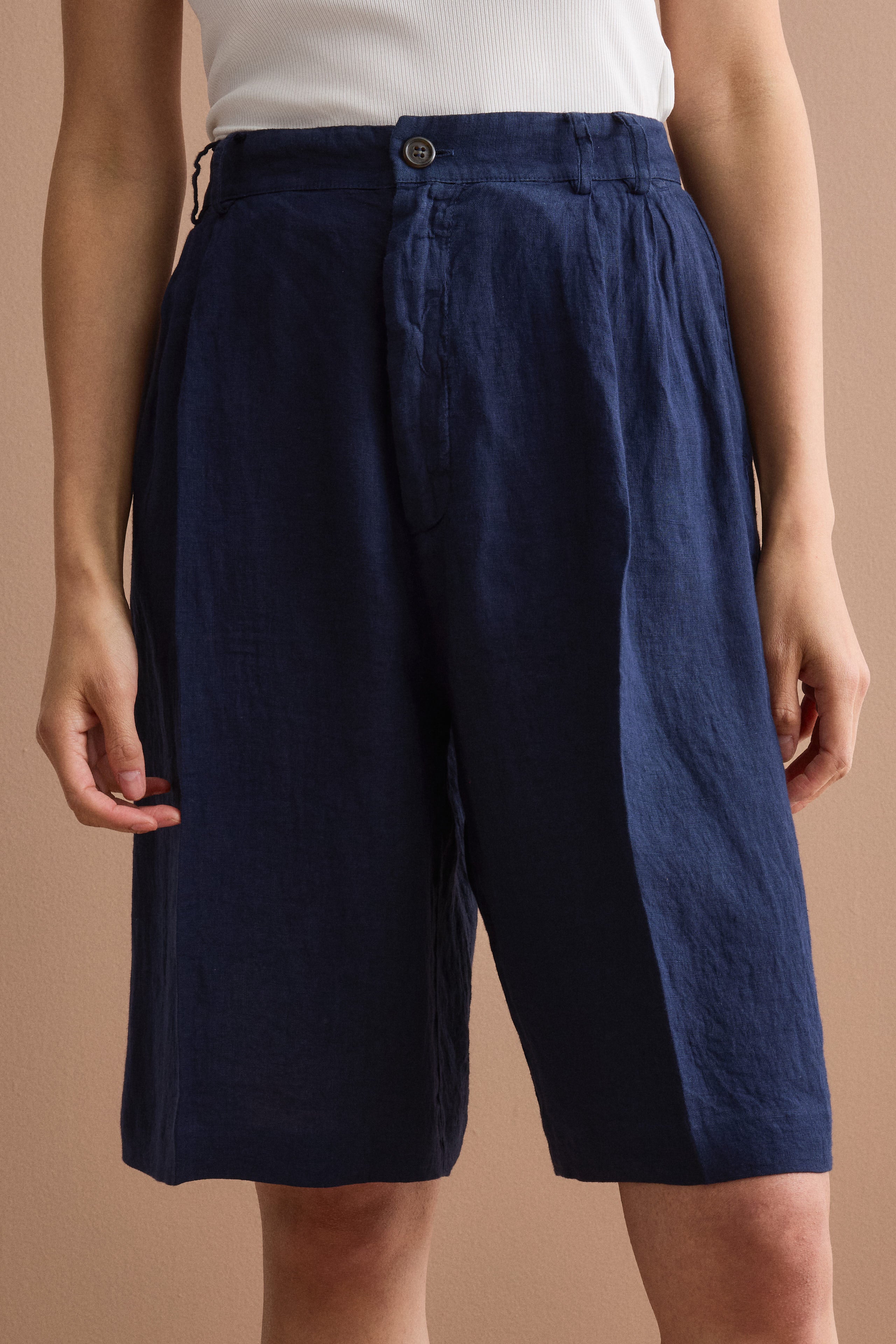 Jorts in Lino con Pinces - NAVY