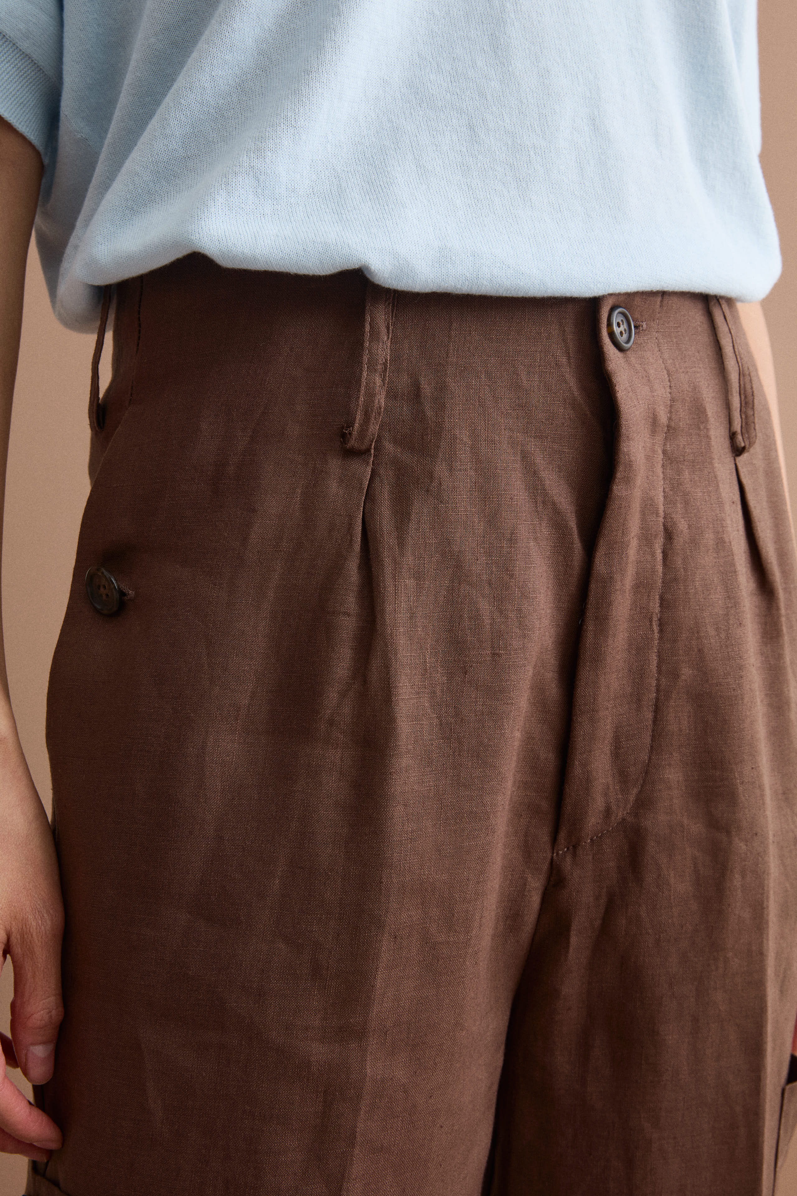 Pantalone Cargo in Lino con Pinces - T.MORO